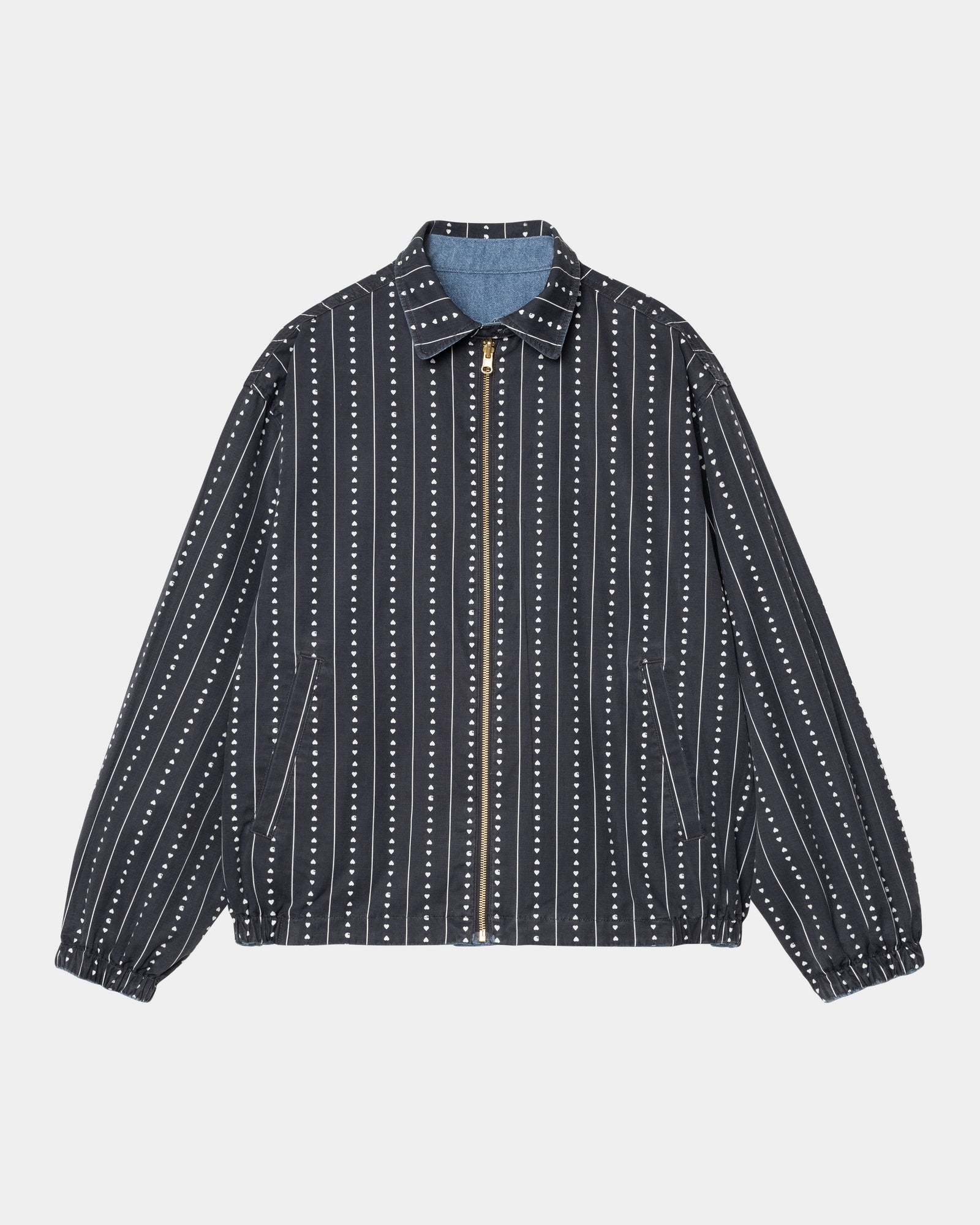 Hudson Reversible Jacket for Men & Women - Blue Stone Washed Denim with Heart Pinstripe Design | Lightweight Water-Resistant Outerwear for Fall, Winter & Spring | Perfect for Casual Outings, Travel & Outdoor Activities
