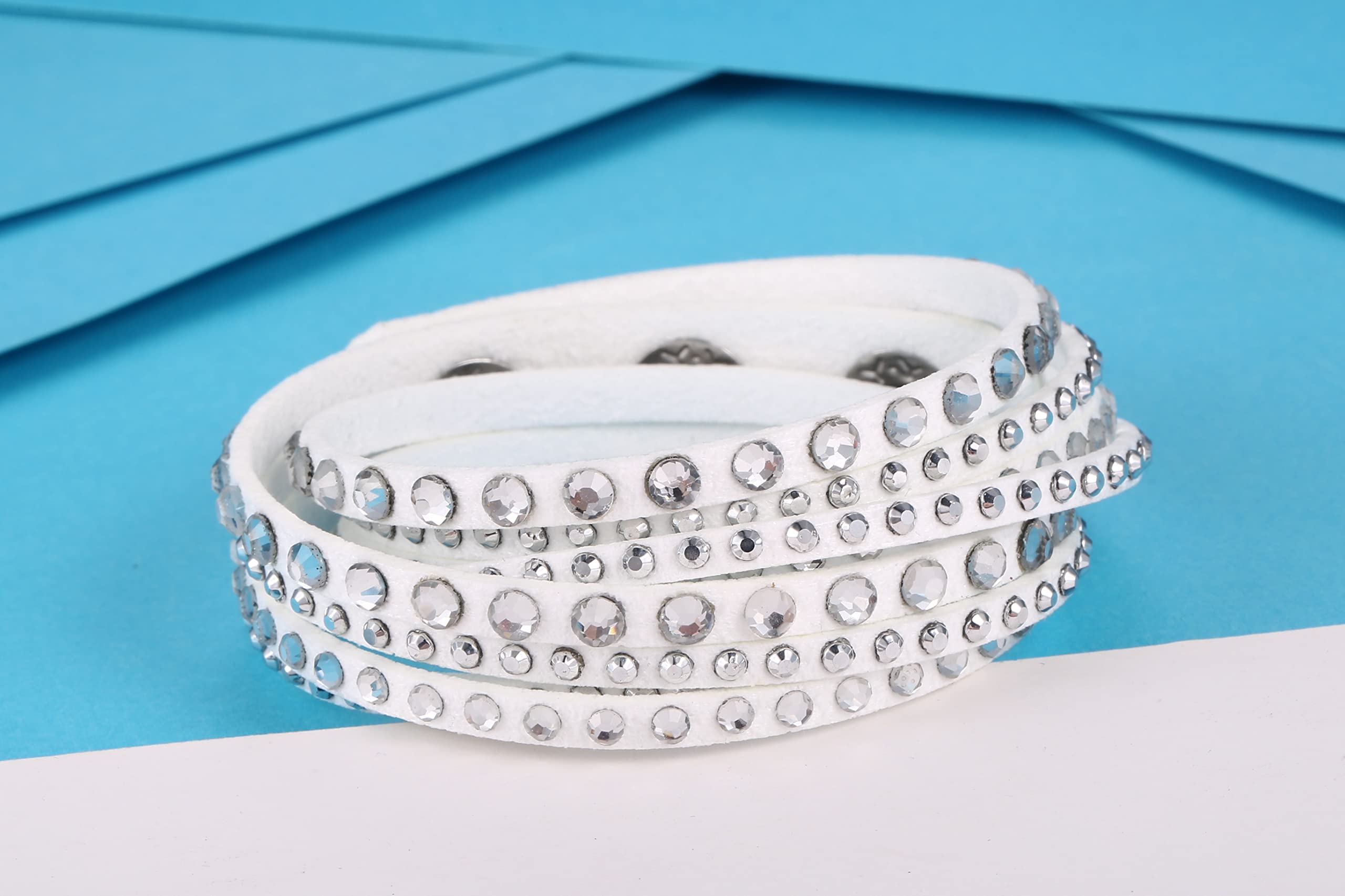 Barzel Leather Crystal Wrap Bracelet - Elegant & Stylish for Parties & Gifts