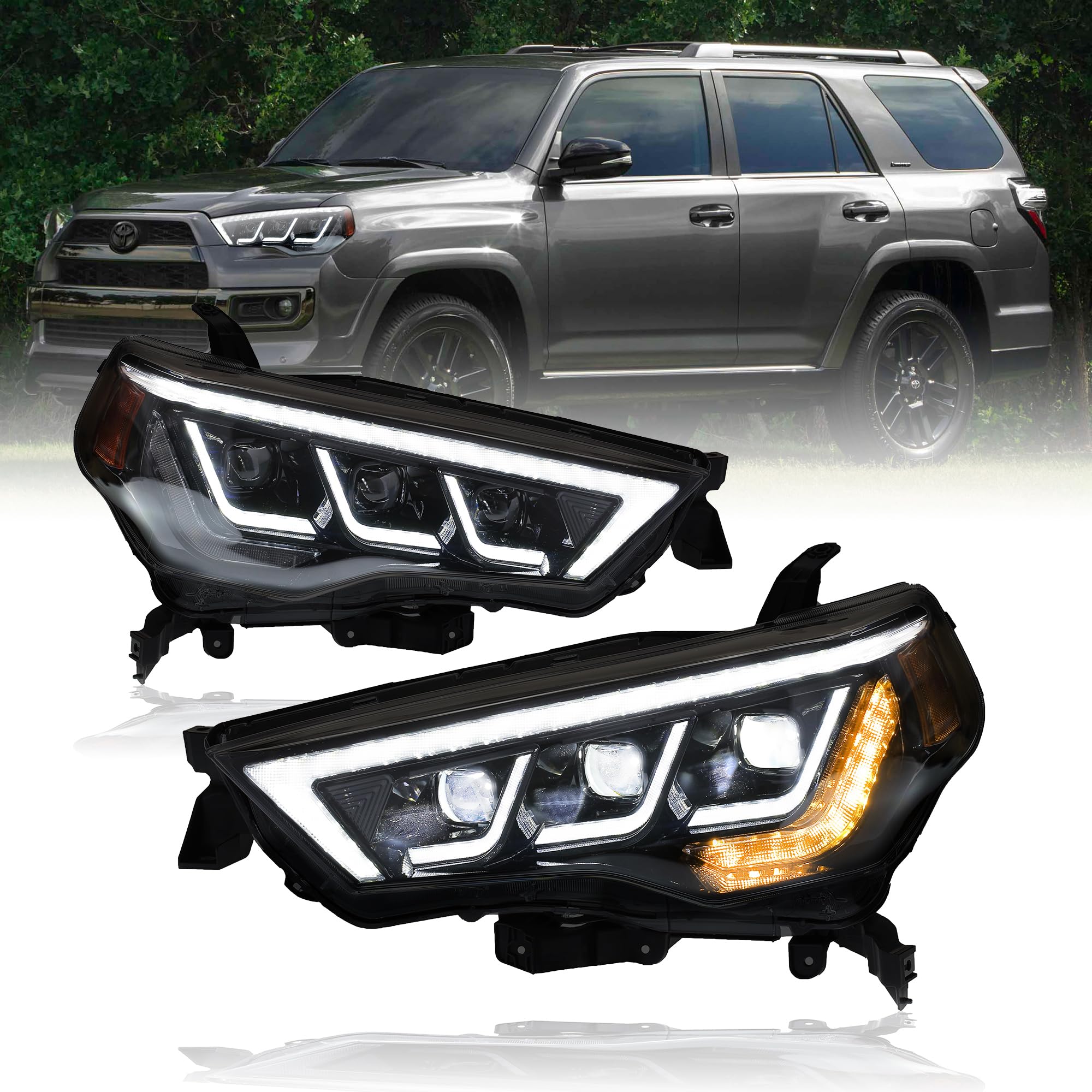 Toyota 4Runner Headlights 2014-2023 - Triple LED with Sequential Turn Signals for Off-Road & Night Driving