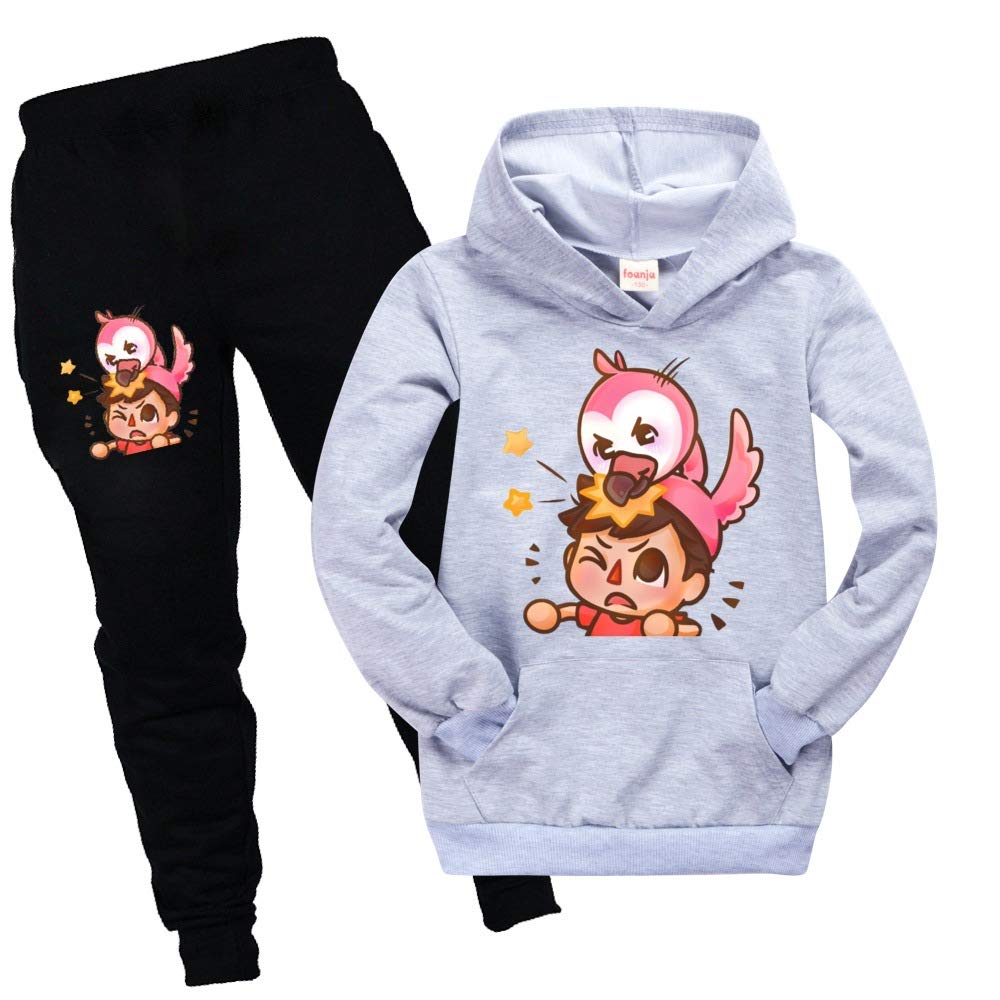 Alberts-Stuff Flamingo Print Hooded Pullover Sweatshirt Set for Boys & Girls | Trendy Teen Outfit for Casual Wear, School & Street Style