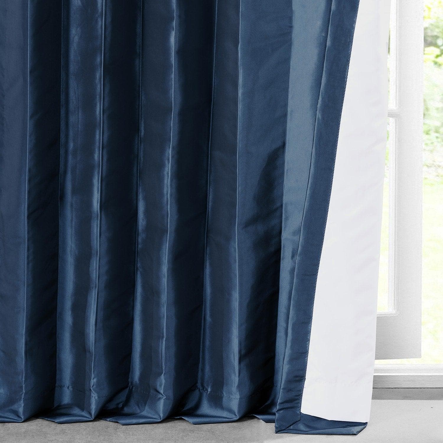 Navy Blue Solid Faux Silk Taffeta Blackout Curtains for Bedroom & Living Room - Light Blocking Window Drapes for Better Sleep & Privacy