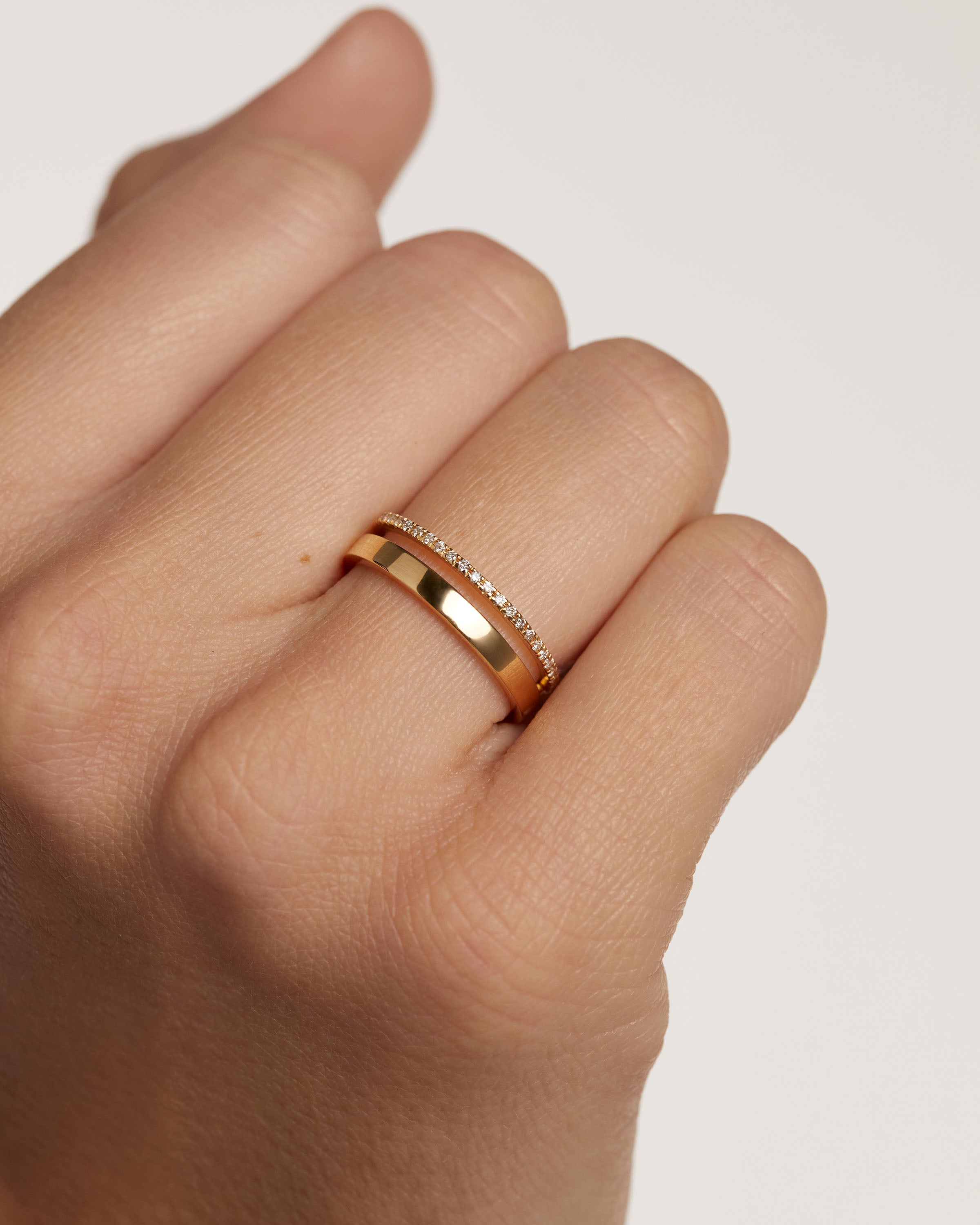 Diamond and Gold Dual Ring for Women - Elegant Stackable Wedding Band Set - Perfect for Engagement, Anniversary, and Special Occasions