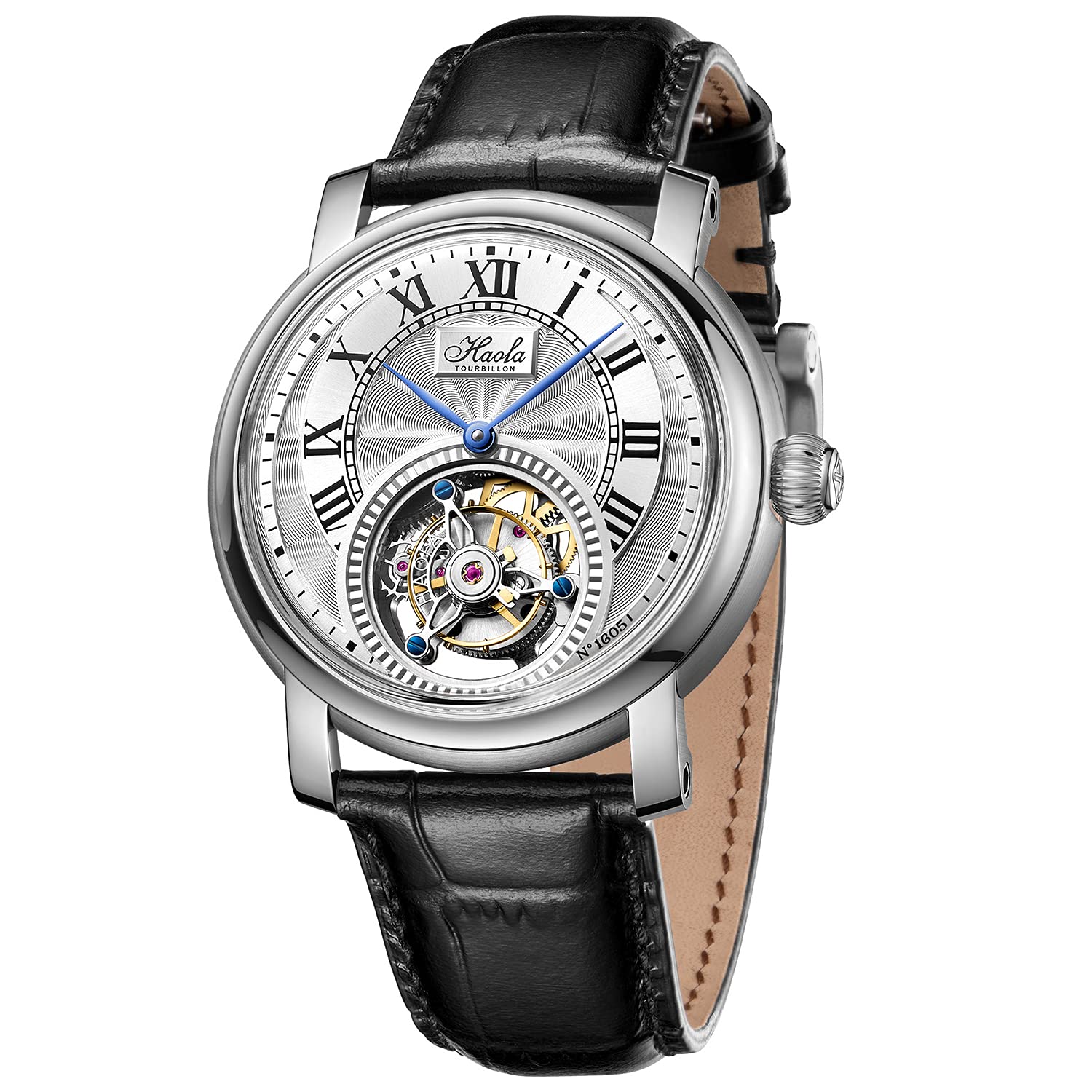 Haofa Men's Tourbillon Watch - Mechanical, Leather Strap, Sapphire Glass for Business & Formal Occasions