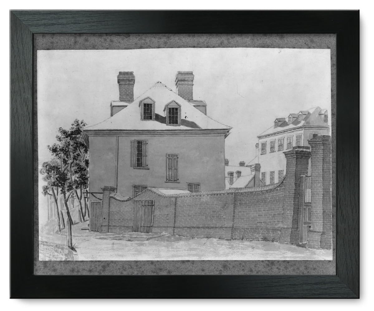 12x15 Framed Print of St. Phillips Wall and Gates at 143 Church Street with City Houses - Vintage Urban Landscape Wall Art for Home & Office Decor