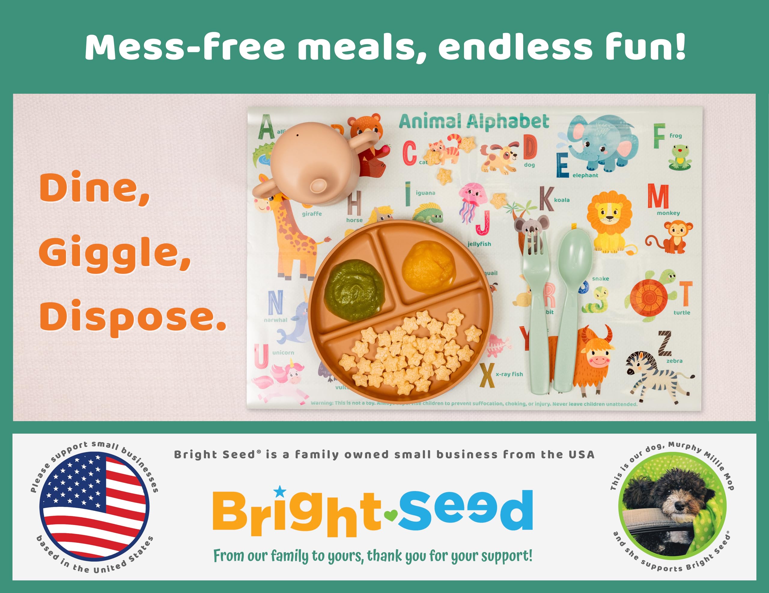 Disposable Baby Placemats for Toddlers & Kids - 40 Pack Waterproof Dining Mats for Restaurants, Travel & Home Use - ABC, Numbers & Animal Learning Mats - Perfect for High Chairs, Picnics & On-the-Go Meals