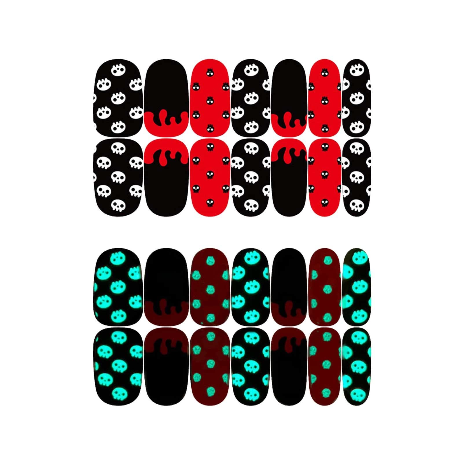 Glow in The Dark Halloween Nail Stickers - Self-Adhesive Nail Art Decals for Party, UV Nail Accessories & Nail Bling (Size D) - Perfect for Halloween, Raves, and Night Events