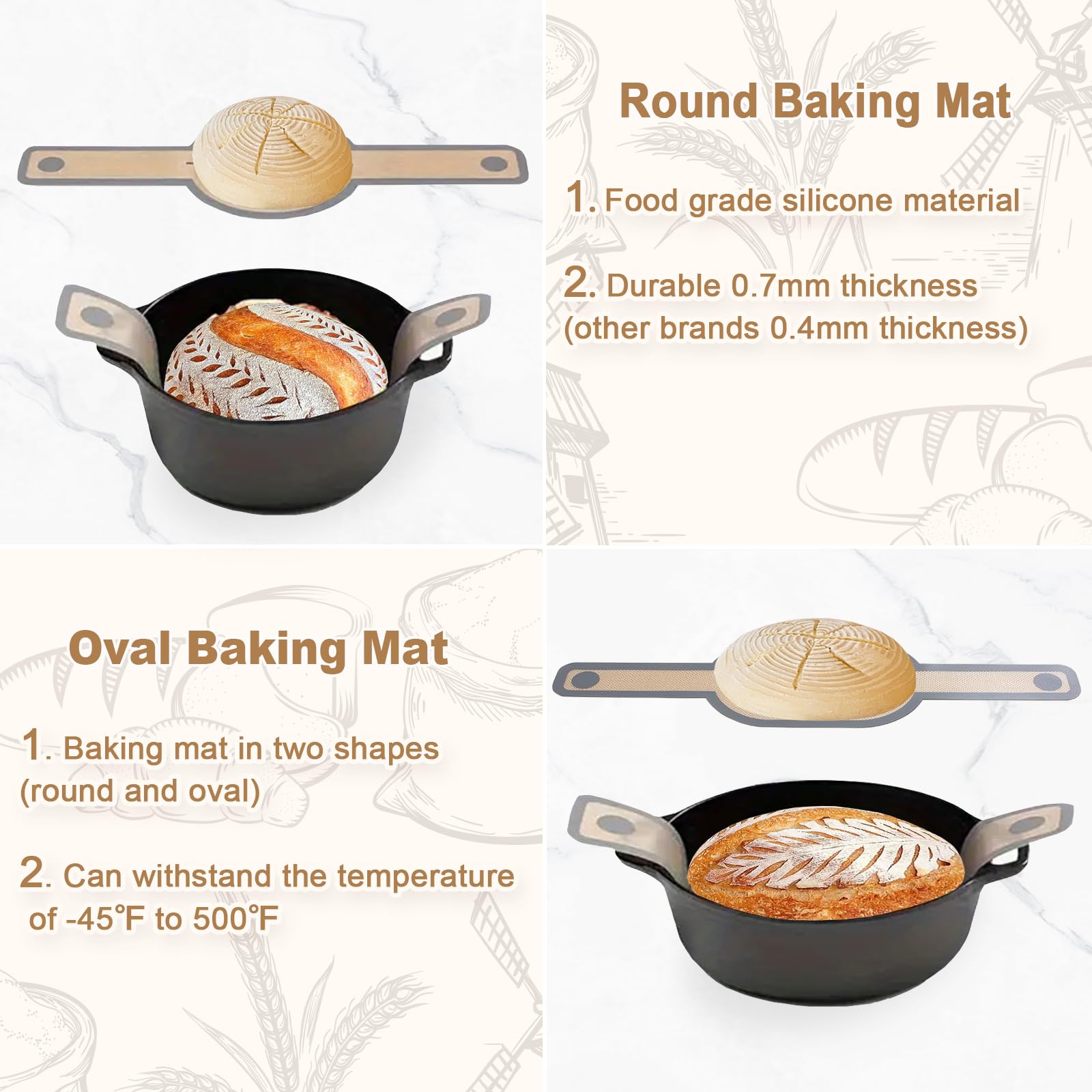 7-Piece Bread Making Kit with Round & Oval Baking Mats, Sourdough Danish Dough Whisk, Bread Lame Scorer & Dough Cutter - Essential Baking Tools for Artisan Bread, Sourdough & Pastries - Perfect Gift for Home Bakers & Bread Enthusiasts (Great for Holiday Baking & Kitchen Gifts)