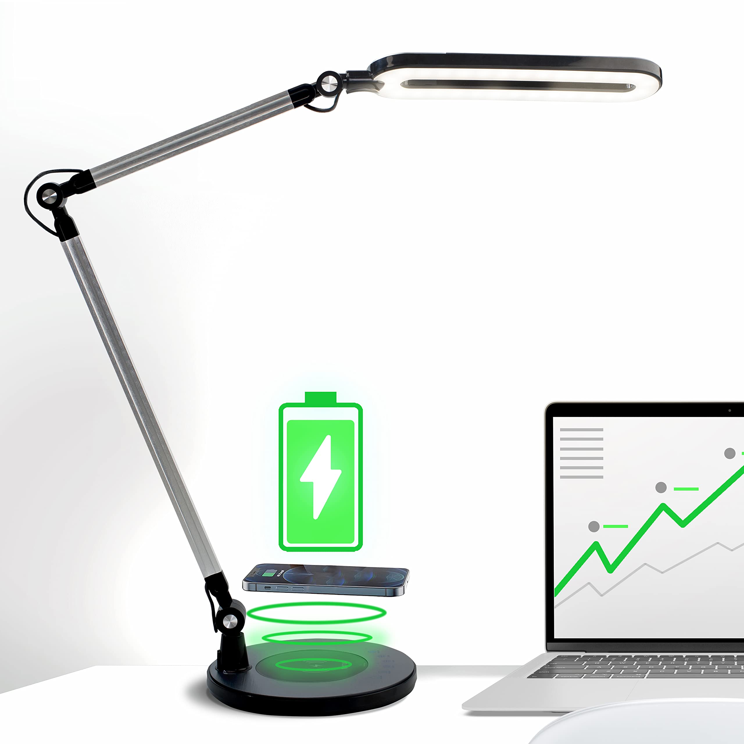 OTUS LED Desk Lamp with Wireless Charger - 3 Color & 12 Brightness Modes, Adjustable Swing Arm Architect Task Light for Home Office, Study, Reading, Video Calls - Perfect for Working, Drafting & Nighttime Use