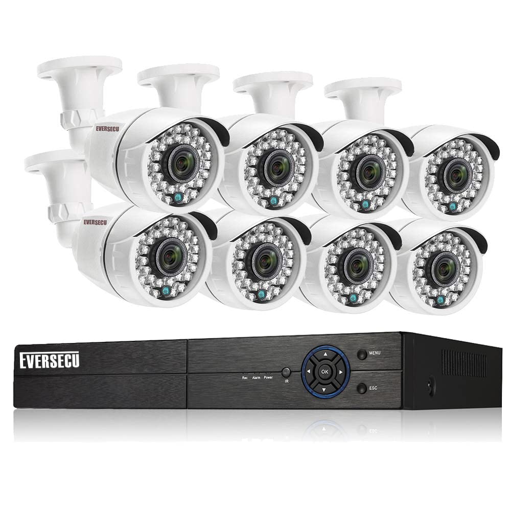 Eversecu 8 Channel 1080P Wired Security Camera System with DVR - 8x 2.0MP Weatherproof Outdoor Cameras, Night Vision, Motion Detection, Remote Access via Smartphone & PC - Ideal for Home, Office & Business Surveillance