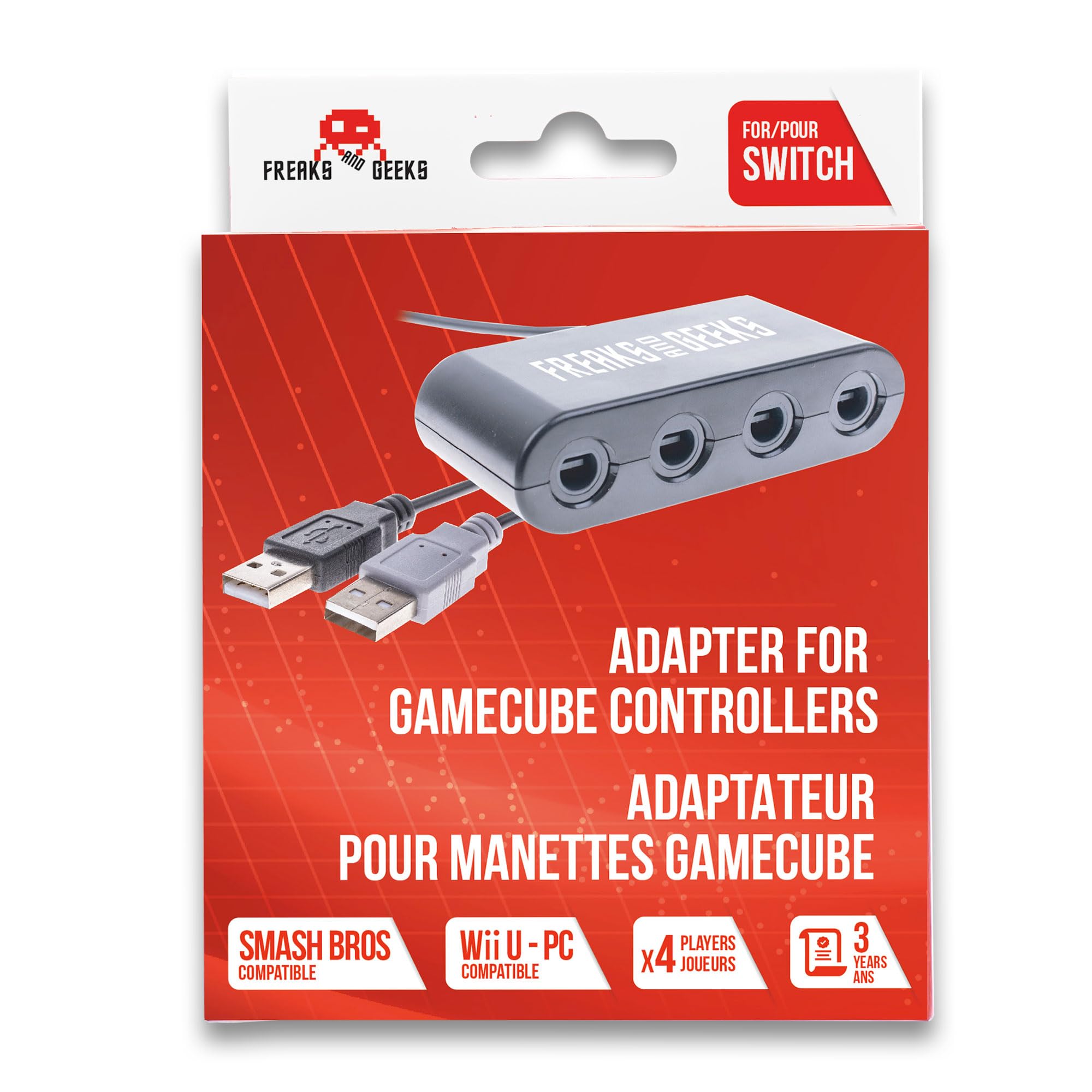 GameCube Controller Adapter for Nintendo Switch & Wii U - 4 Port USB Converter for Multiplayer Gaming, Perfect for Super Smash Bros & Classic GameCube Games