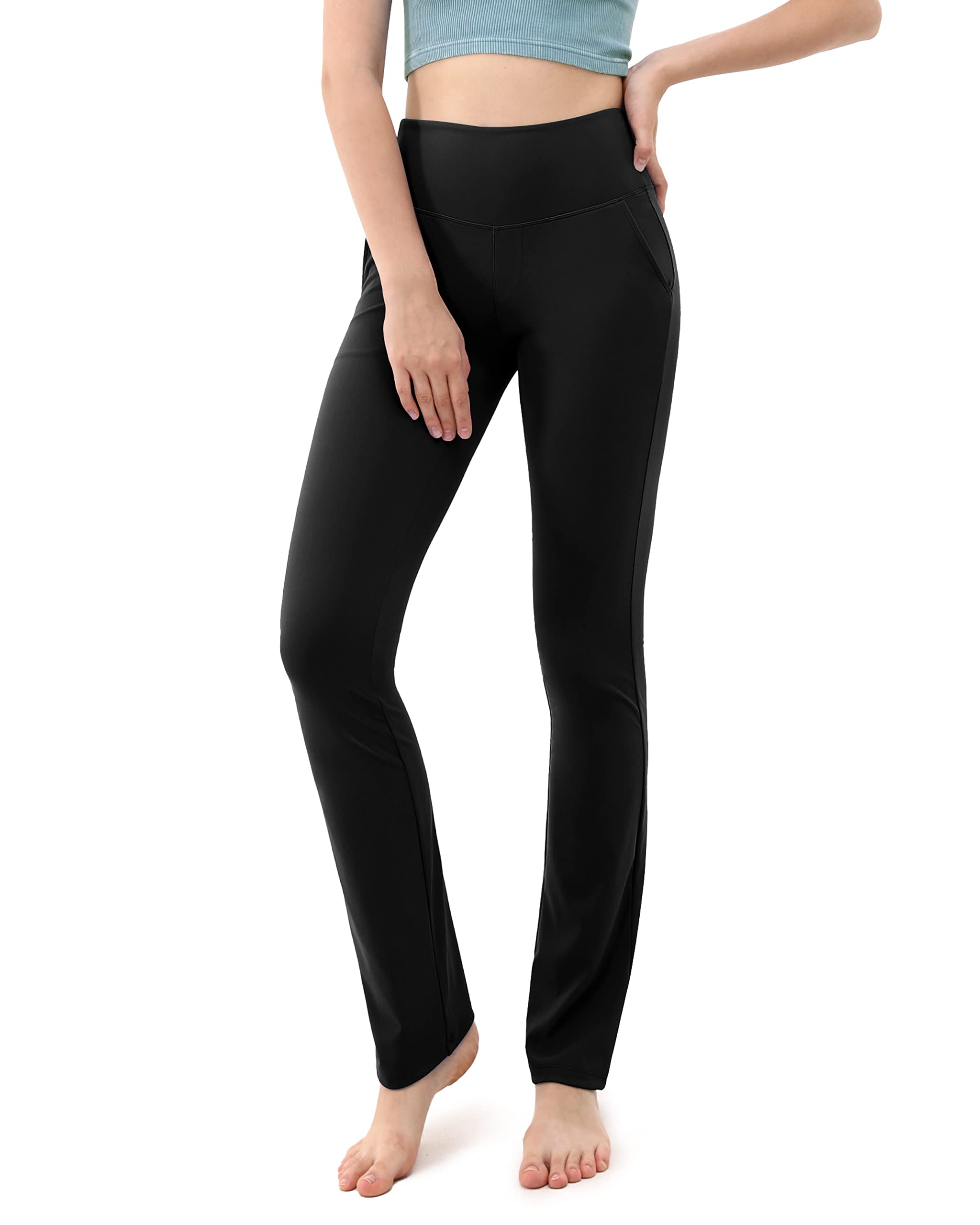 ODODOS Women's High Waist Straight Leg Yoga Pants with Pockets - Workout, Gym, Office & Business Casual Pants for Comfort & Style