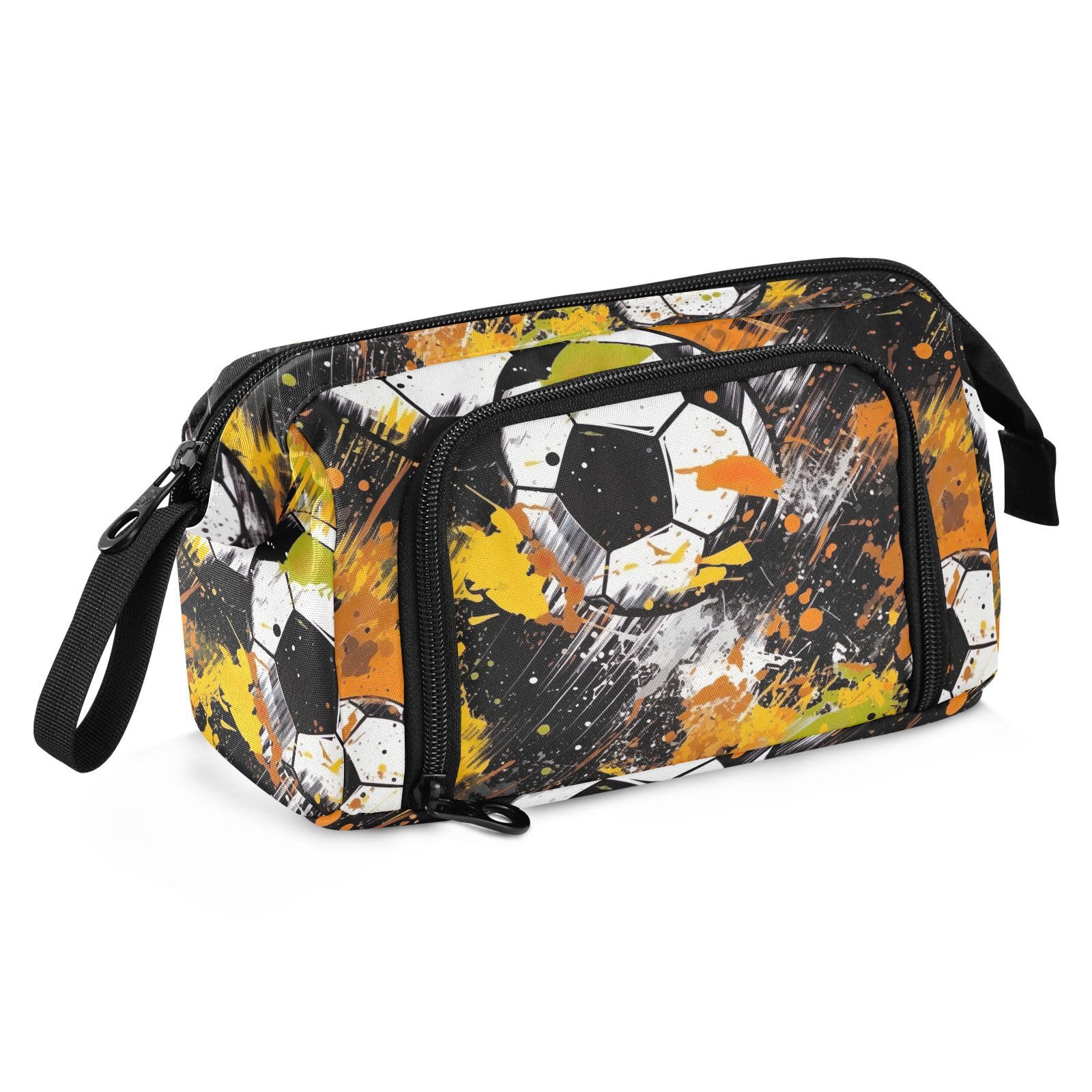 **Orange Soccer Football Design Large Capacity Pencil Case - Portable Zippered Pen Pouch Organizer for School, Teens, Boys & Girls - Aesthetic Stationery Bag for Students, Office & Travel**