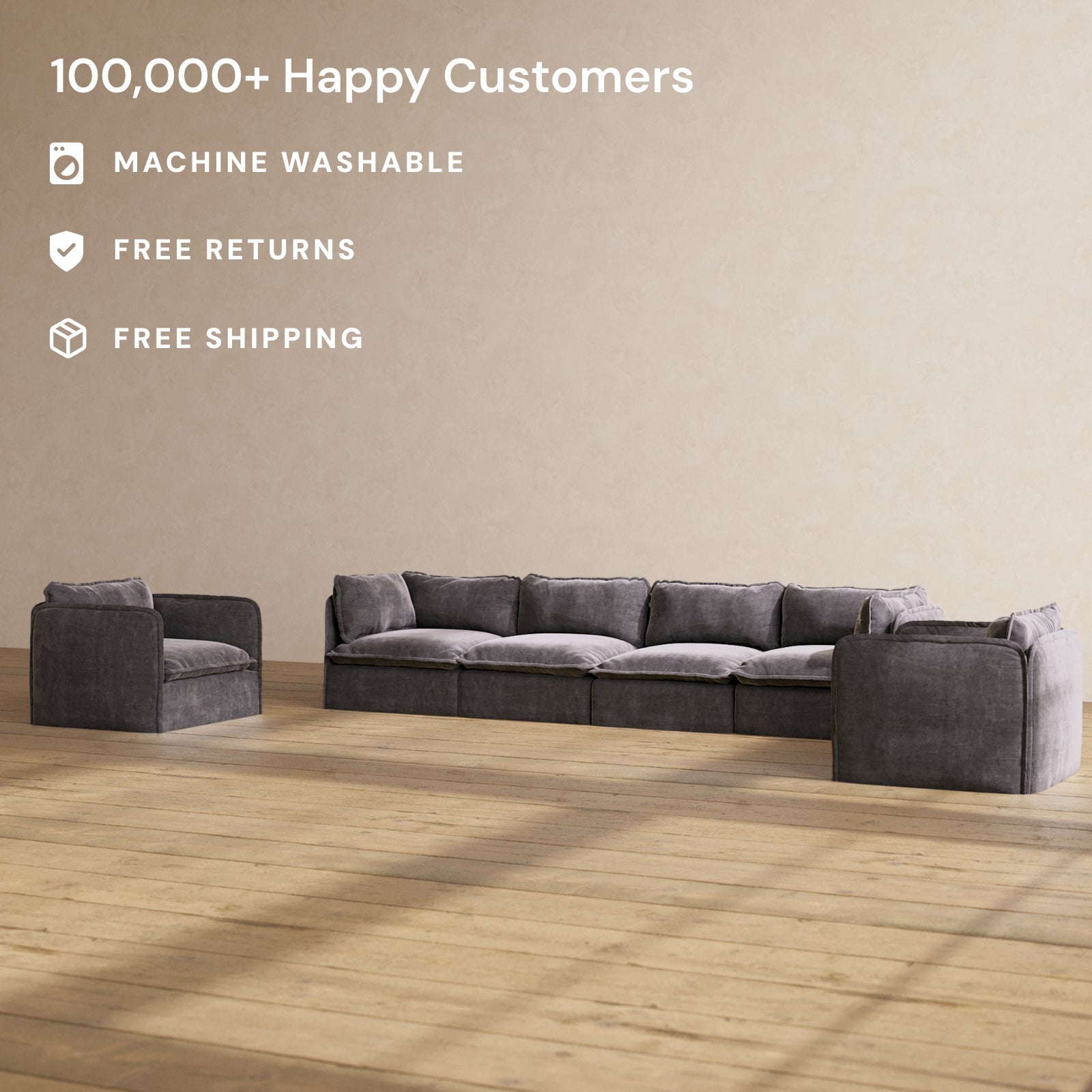 Premium 4-Piece Modular Sectional Sofa Set with Armchair in Cinder Gray - Luxury Blend Fabric for Living Room, Family Room & Home Theater Seating
