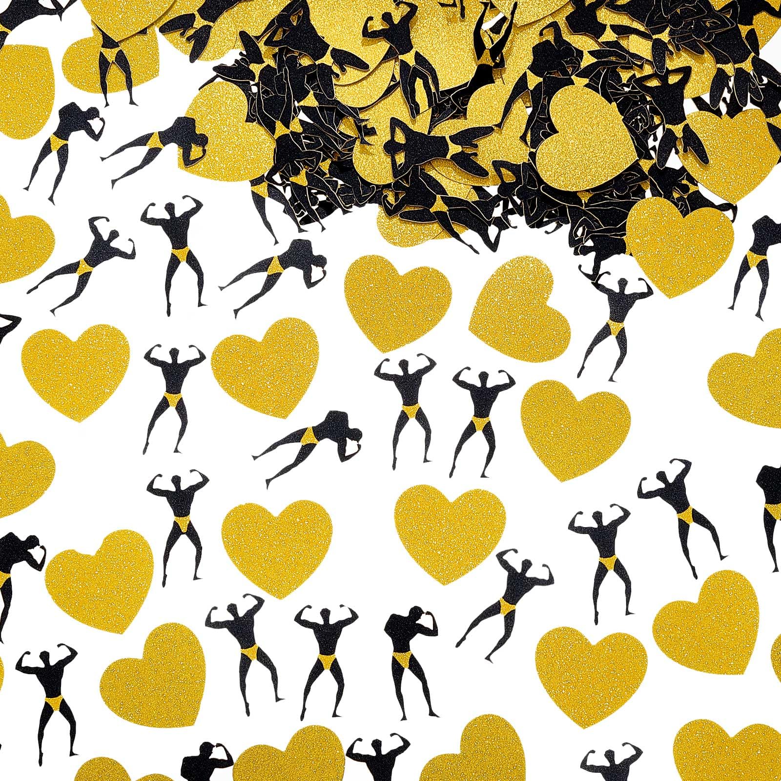 400 Pcs Bachelorette Party Confetti - Male Dancers & Pole Dancer Decorations - Black Gold Glitter Confetti for Bridal Shower, Wedding & Bachelorette Party Favors - Perfect for Bachelorette Parties, Girls Night Out & Wedding Decorations