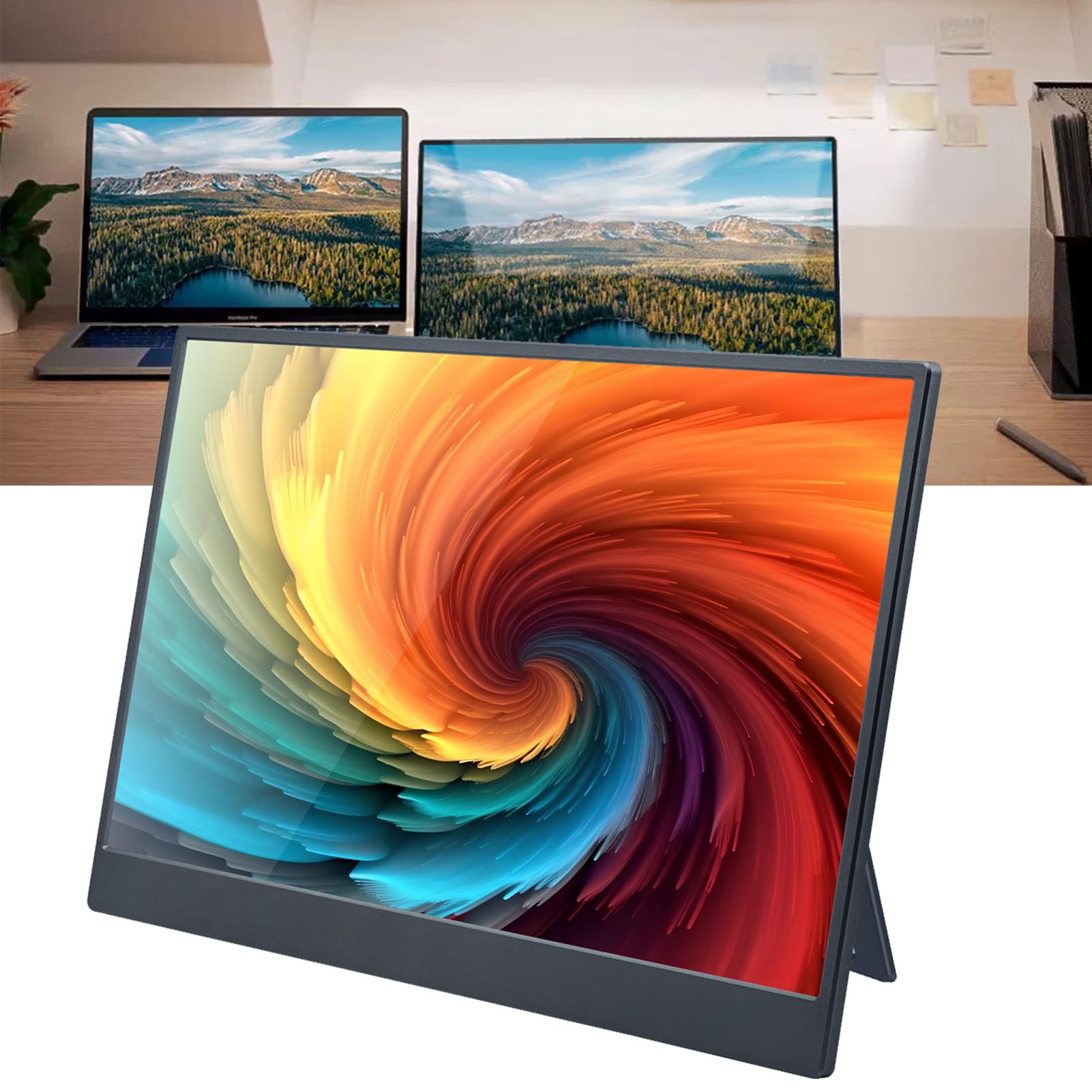 Portable 16 Inch IPS Monitor - 1920x1200 FHD USB-C External Display with HDR & Eye Care, Second Screen for Laptop/PC/Phone - Perfect for Gaming, Work & Travel