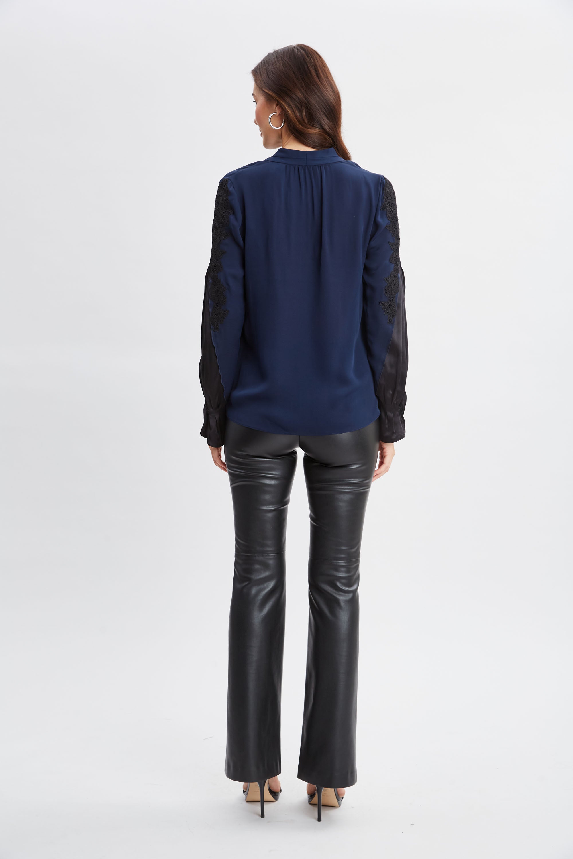 Elegant Lace Sleeve Silk Blouse for Women - Luxury Office Wear & Evening Party Outfit