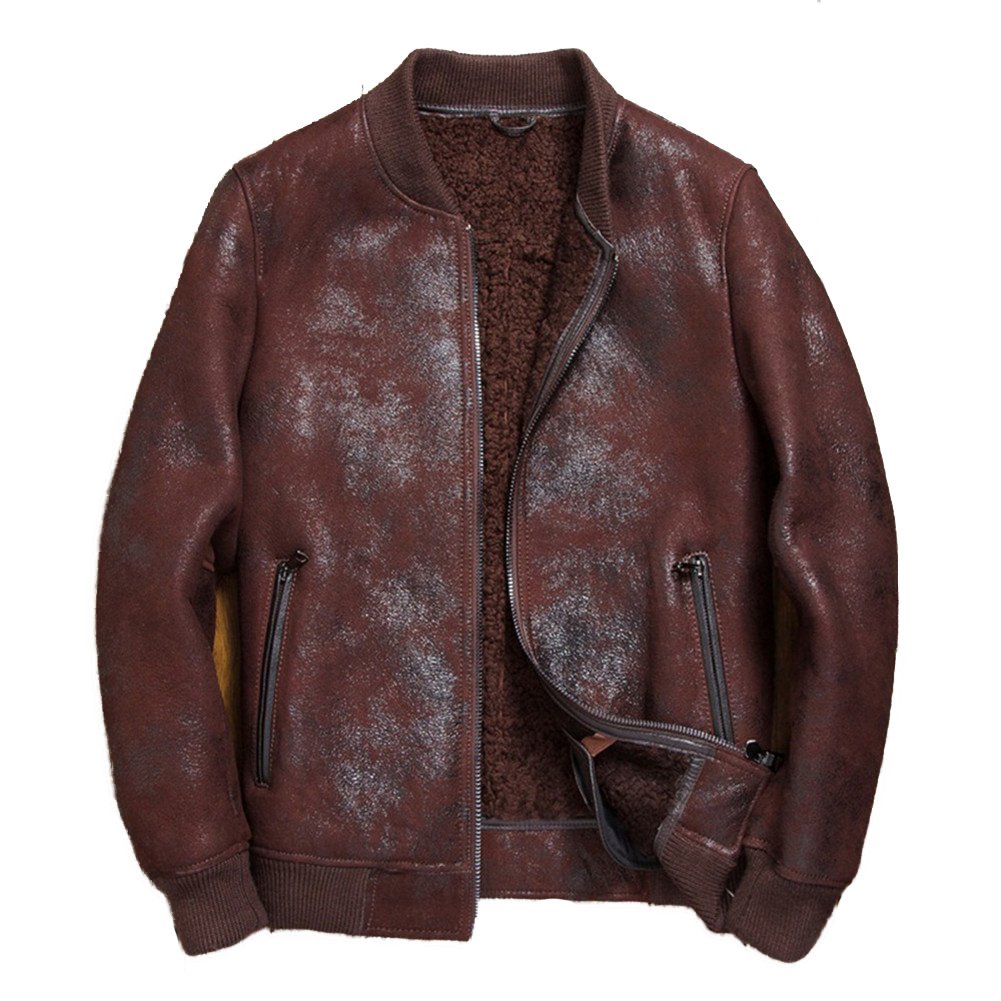 Men's Shearling Leather Jacket - Warm Sheepskin Coat for Motorcycle & Winter
