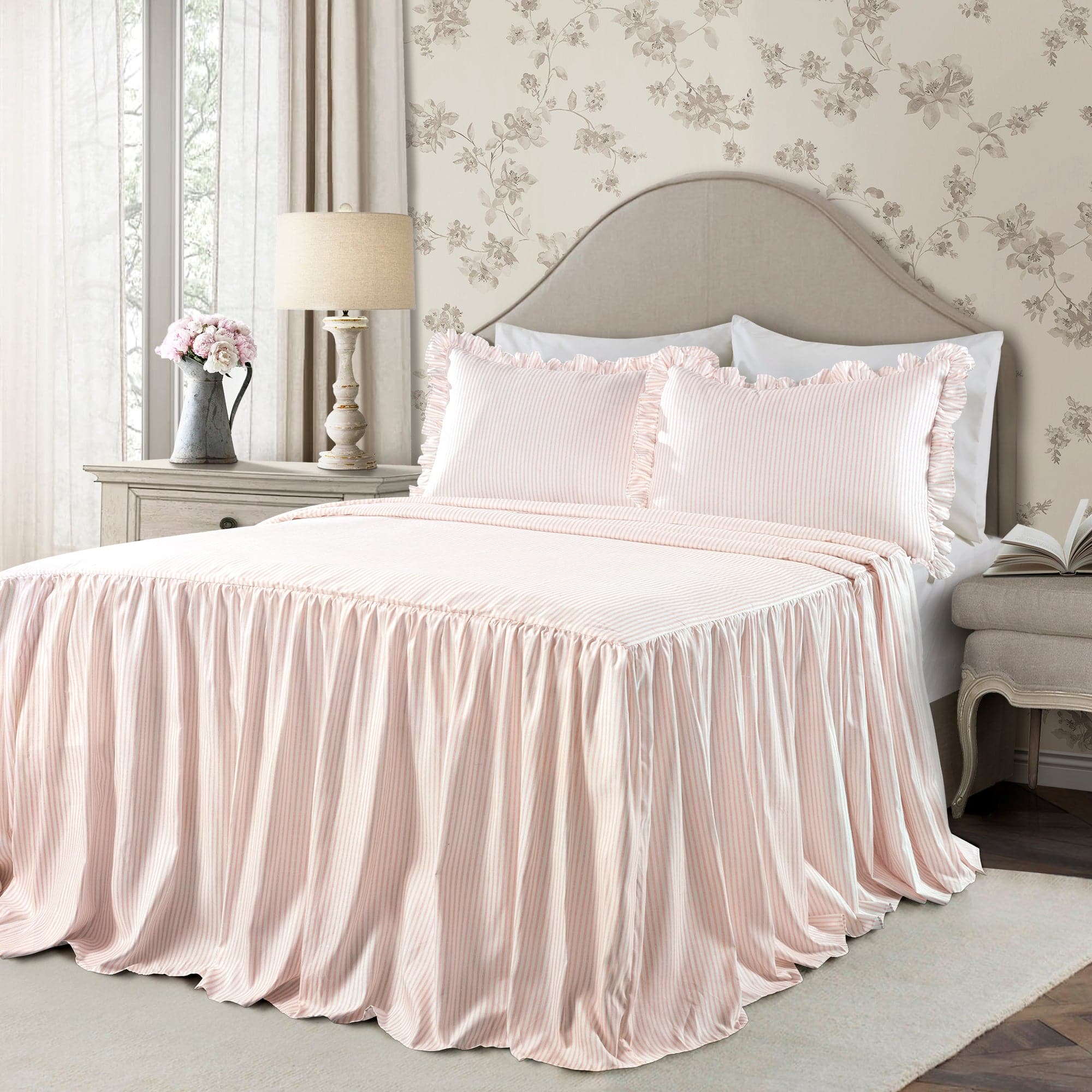 Stylish Ticking Stripe Bedspread Set - Soft & Durable Cotton Bedding for Cozy Bedrooms - Perfect for Guest Rooms, Master Suites & Farmhouse Decor