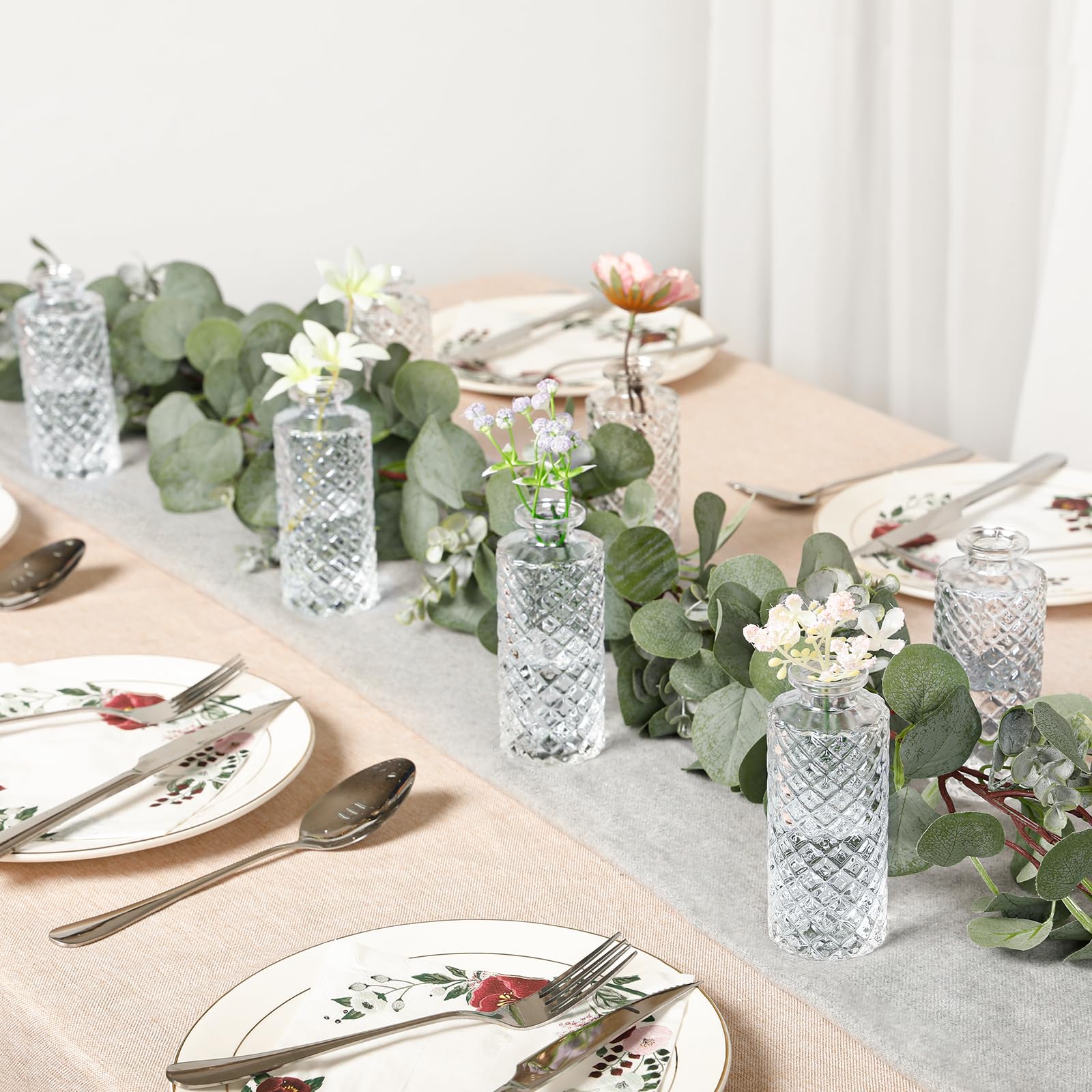 20 Pack Clear Glass Bud Vases - Small Diamond Cut Mini Flower Vases for Wedding Centerpieces, Office Desk Decor, Home Table Arrangements & Party Reception Decorations - Perfect for Floral Displays, Gift Giving & Event Styling