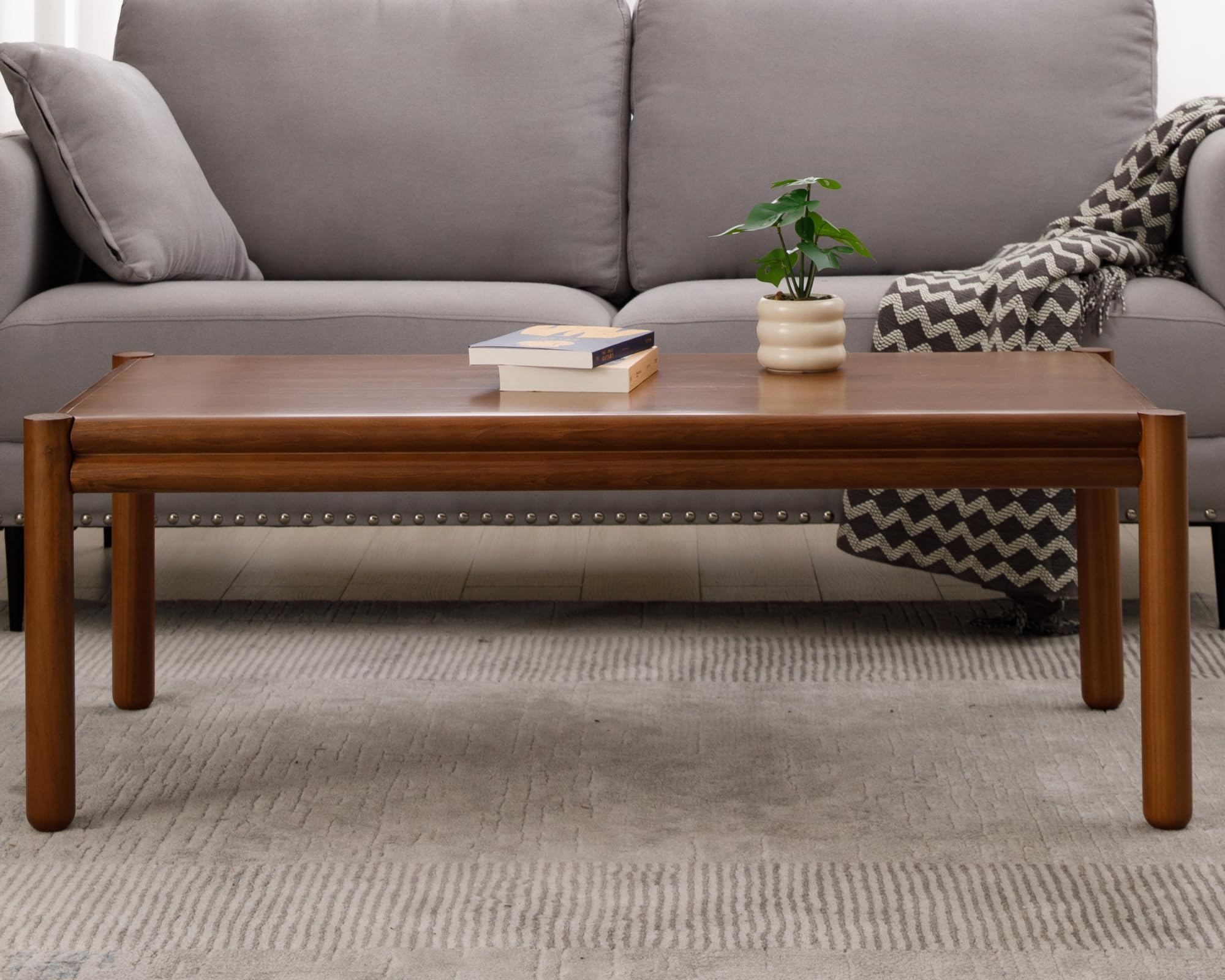 Mid Century Modern Coffee Table - Solid Walnut Wood Rectangular Coffee Table for Living Room, Home Decor, 1PC - Perfect for Small Spaces, Apartments & Cozy Living Areas