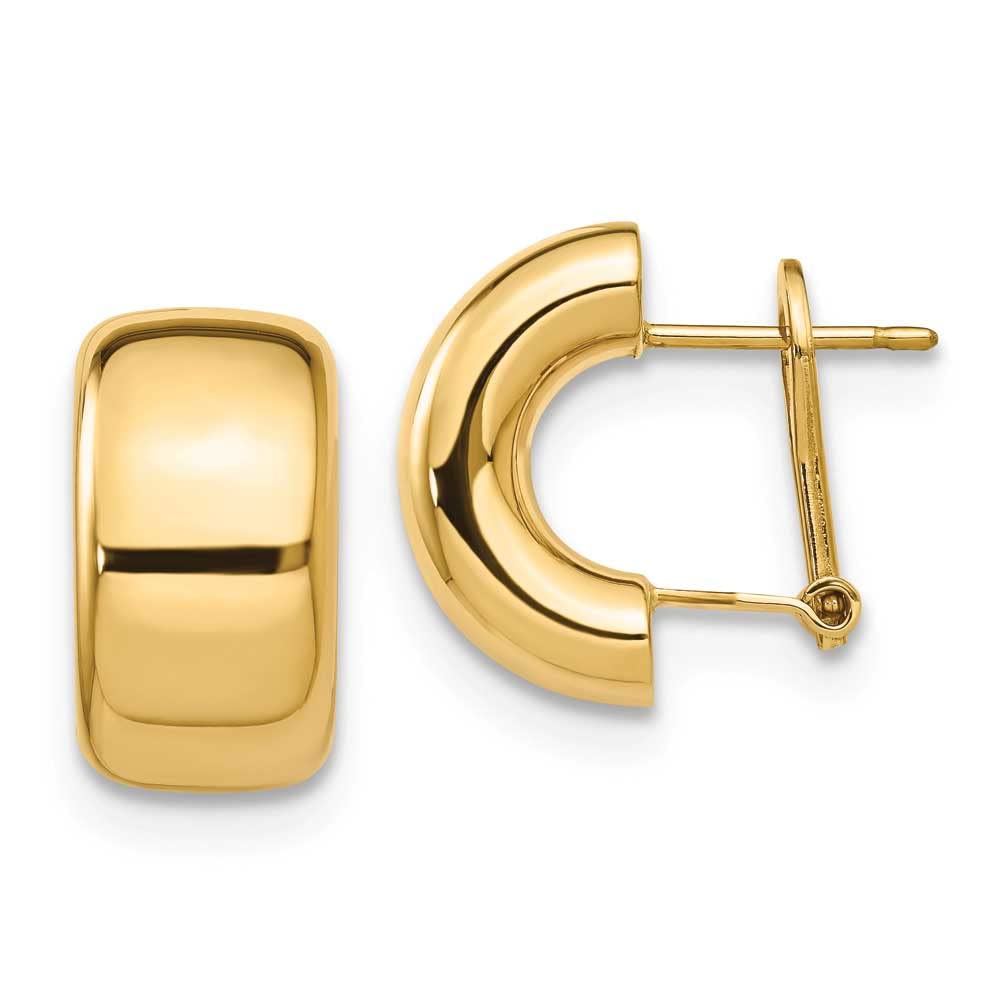 14K Gold Polished Omega Back Earrings for Women - Elegant & Hypoallergenic Hoop Earrings for Everyday Wear, Parties & Gifts