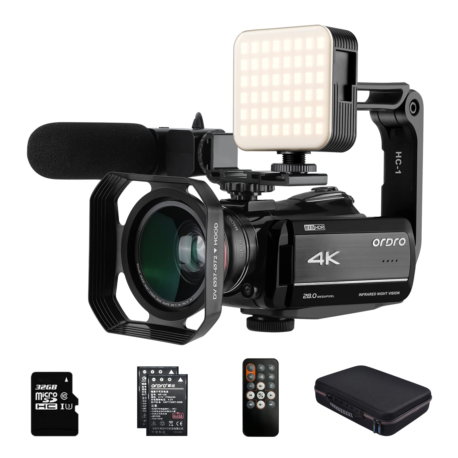 ORDRO AZ30 4K 60FPS UHD Camcorder with 30X Digital Zoom, WiFi, IR Night Vision & Wide Angle Lens - Perfect for YouTube Vlogging, Live Streaming & Travel Videography (Includes Microphone, 32GB Micro Card & Batteries)