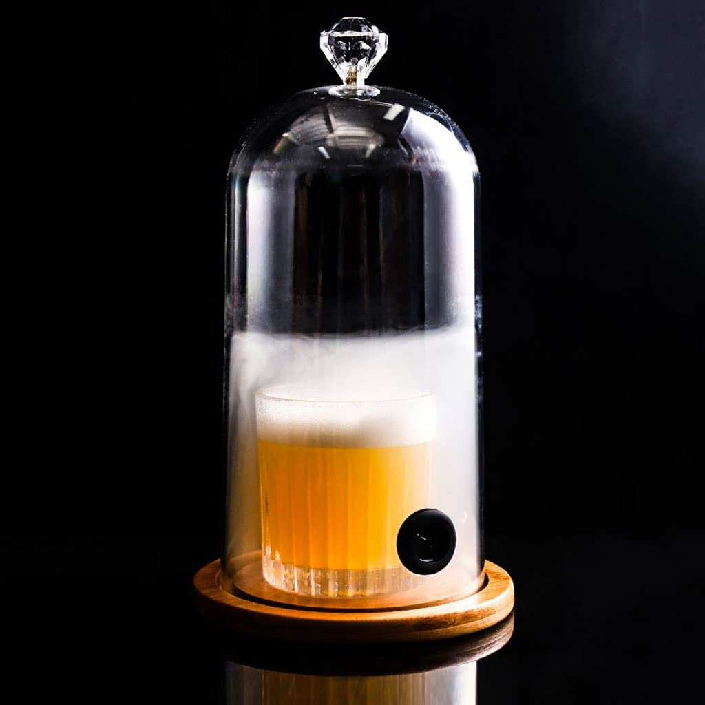 Premium 12.2cm PC Dome Cloche with Wooden Base - Smoke Infuser Cover for Plates, Bowls & Glasses - Ideal for Cocktail Smoking, Food Presentation & Kitchen Display