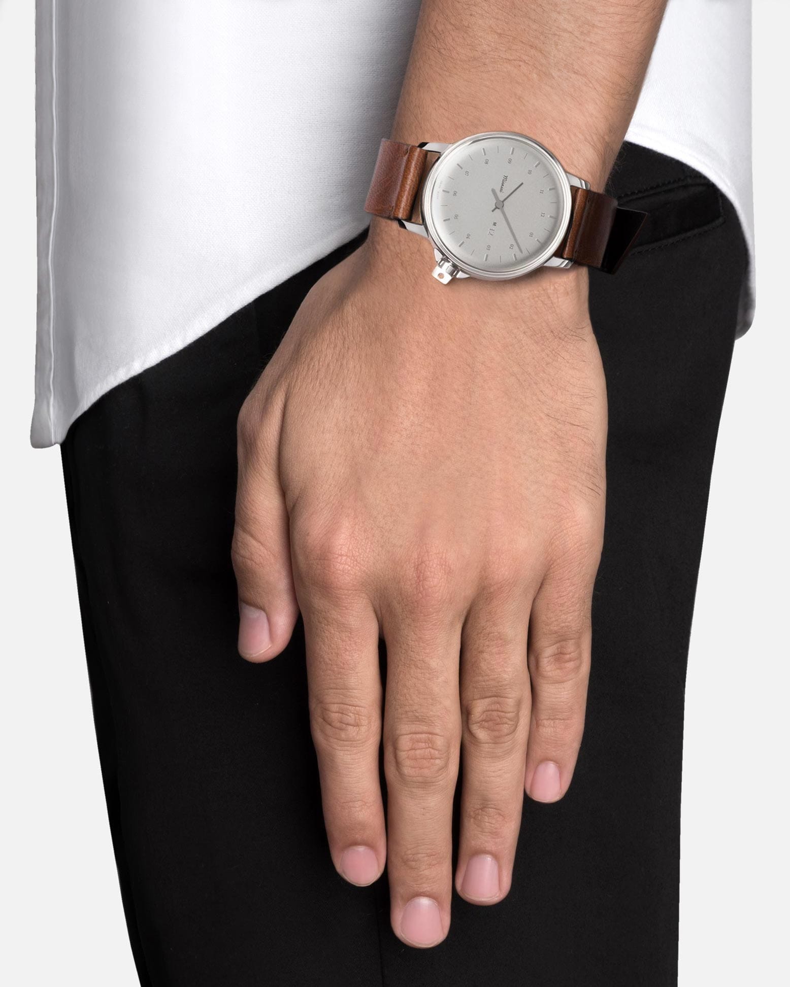 Vintage Swiss Silver M12 Cognac Leather Watch - Perfect for Formal Events, Business Meetings & Luxury Gifts