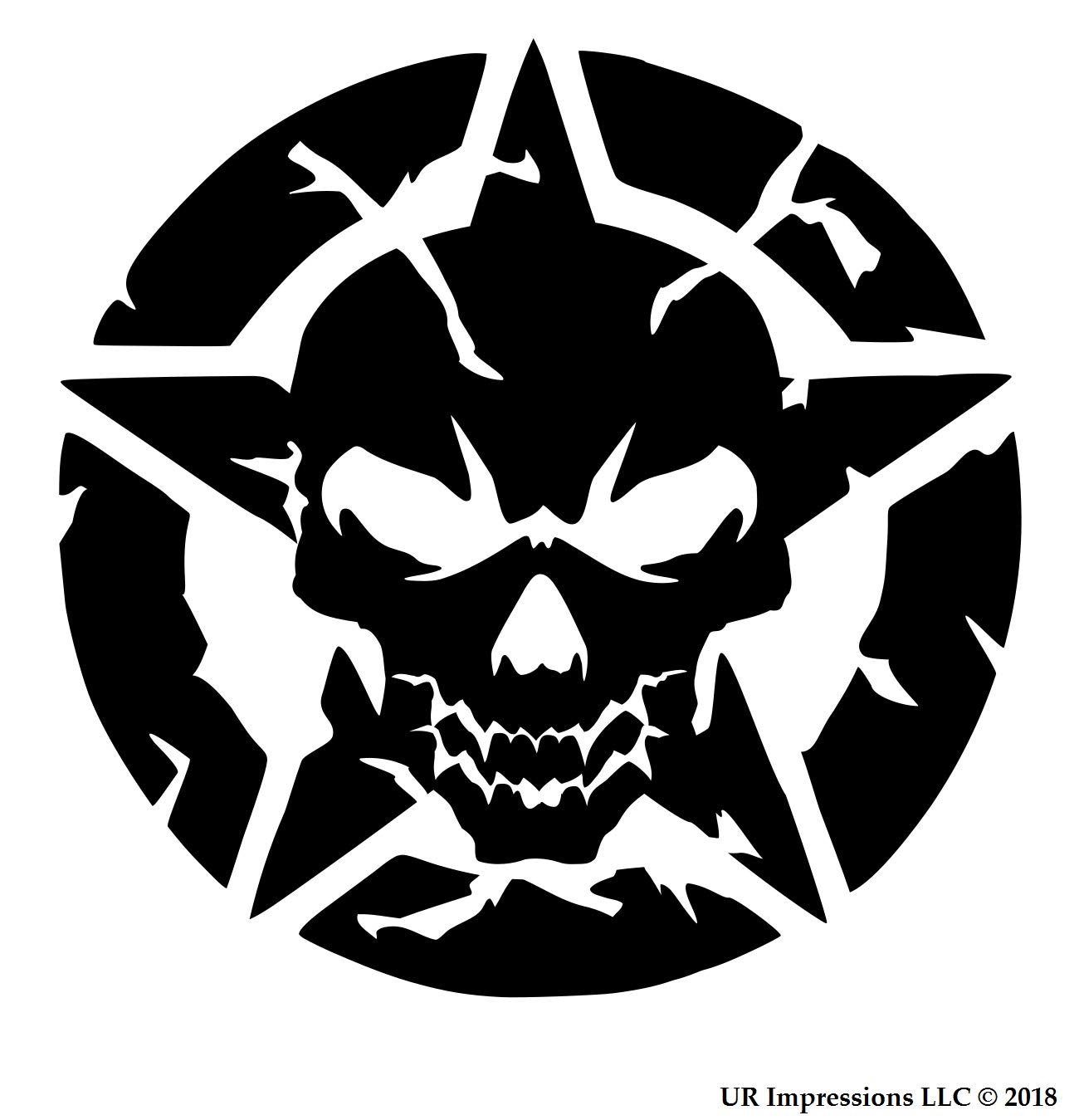 BLK Skull Head Oscar Mike Star Vinyl Decal Sticker - 5.5 Inch Black Car Truck SUV Van Window Wall Laptop Graphic (URI730-B) - Perfect for Military Support, Vehicle Customization & Home Decor