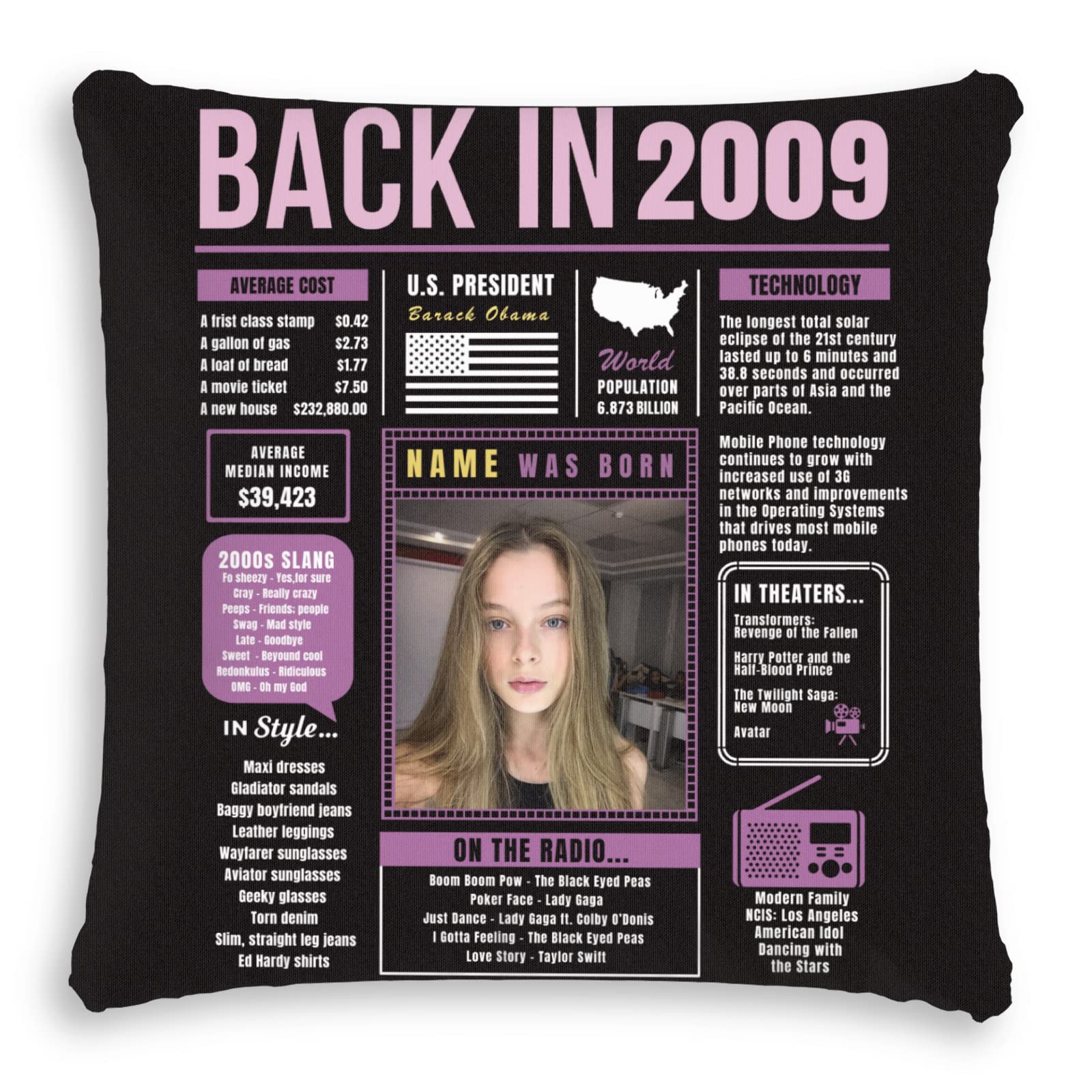 15th Birthday Throw Pillow - Purple Custom Sofa Pillow for 15 Year Old Girl, Super Soft 2009 Birthday Party Decorations | Perfect Gift for Teens, Boys, Girls, Men & Women | Birthday Party Decor, Home Decor, Teen Room Accessory
