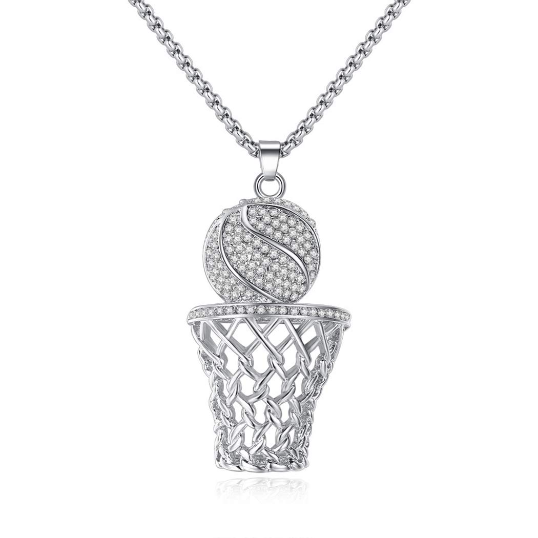Hiphop Basketball Pendant Necklace - Cubic Zirconia Charm Jewelry for Men & Women - Sports Gift for Basketball Lovers - Perfect for Games, Parties & Streetwear Fashion