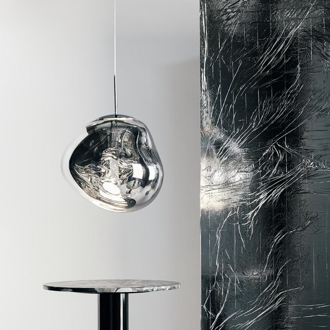 TOM DIXON Melt Pendant Light - Chrome LED Hanging Lamp 50cm for Modern Living Room, Dining Room & Bedroom Lighting