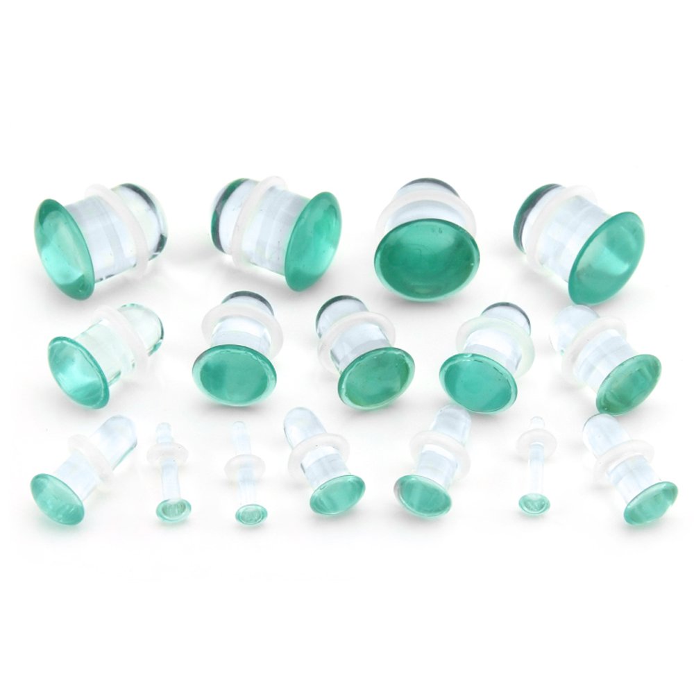 Urban Body Jewelry Green Single Flare Glass Plugs (1 Pair - 2 Pieces) - Choose Your Size & Gauge - Perfect for Ear Stretching, Piercings & Alternative Fashion