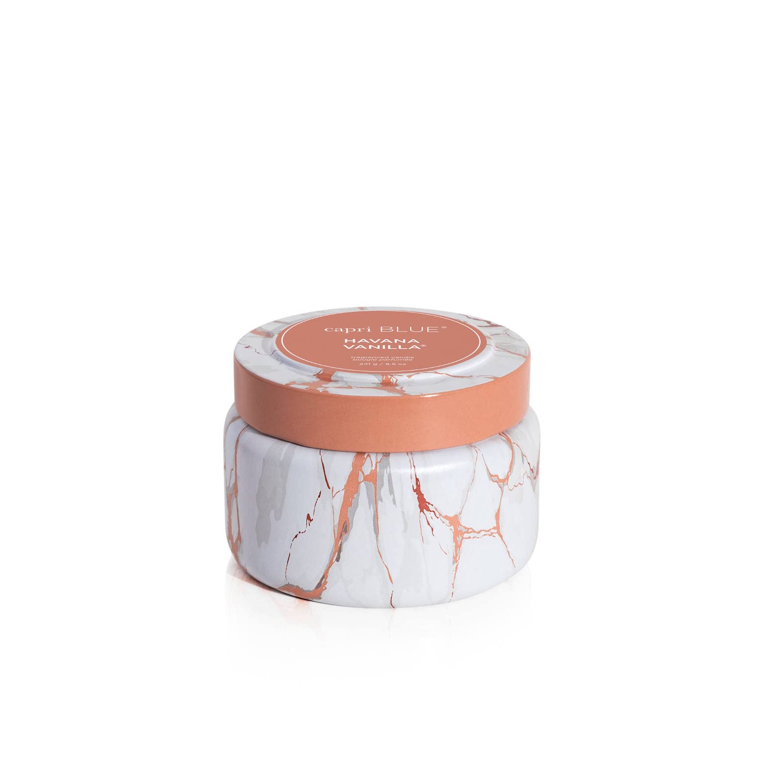 Capri Blue Modern Marble Printed Travel Tin Jar Candles - Luxury Home Decor Scented Soy Wax Candles - Long Lasting Havana Vanilla Fragrance (8.5 oz) - Perfect for Relaxation, Gifts & Home Aromatherapy