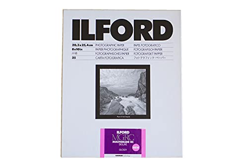 Ilford Multigrade V RC Deluxe Glossy Photo Paper - 8x10 Inches, 25 Sheets Pack - Perfect for Black & White Photography, Darkroom Printing, and Fine Art Projects