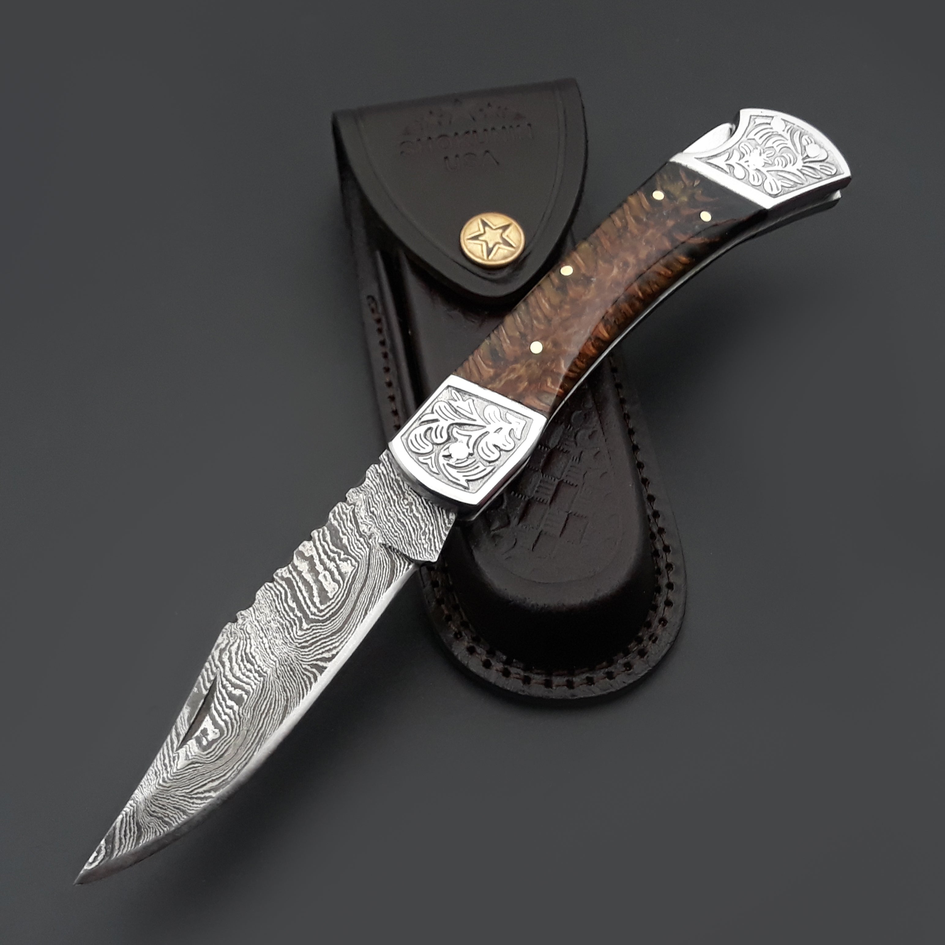 Premium Striker Custom Pocket Knife with Natural Pine Cone Handle - Perfect for Camping, Hiking & Everyday Carry (EDC)