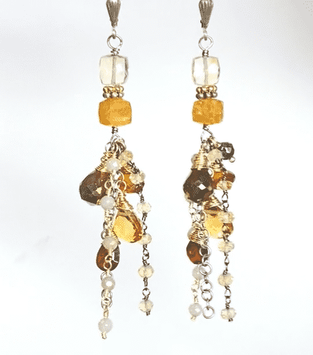 Oxidized Silver & Gold Fill Citrine Garnet Mixed Metal Long Boho Dangle Earrings for Women | Bohemian Jewelry for Parties, Weddings & Everyday Wear