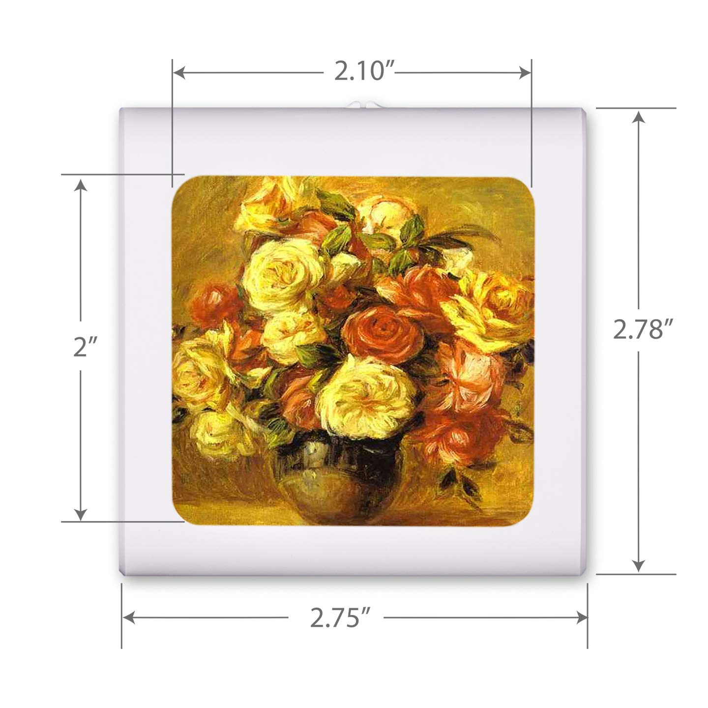 Dimmable LED Night Light with Auto On/Off Sensor - Adjustable Brightness & Warm White Light for Bathroom, Hallway, Nursery, Bedroom - Perfect for Nighttime Safety & Comfort (Renoir: Bouquet de Roses Design)