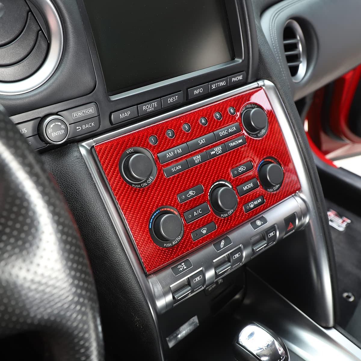 Carbon Fiber Center Control Volume Panel Decorative Patch for 2008-2016 Nissan GT-R R35 - Red Interior Accessory | Perfect for Car Enthusiasts & Custom Upgrades