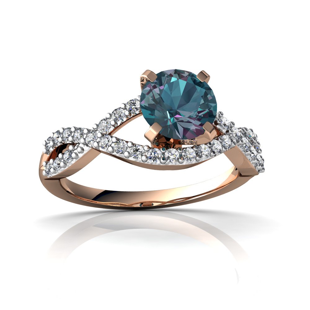 14Kt Gold Lab-Created Alexandrite and Diamond 6mm Round Twist Ring for Women | Elegant Engagement, Wedding, Anniversary Gift Jewelry