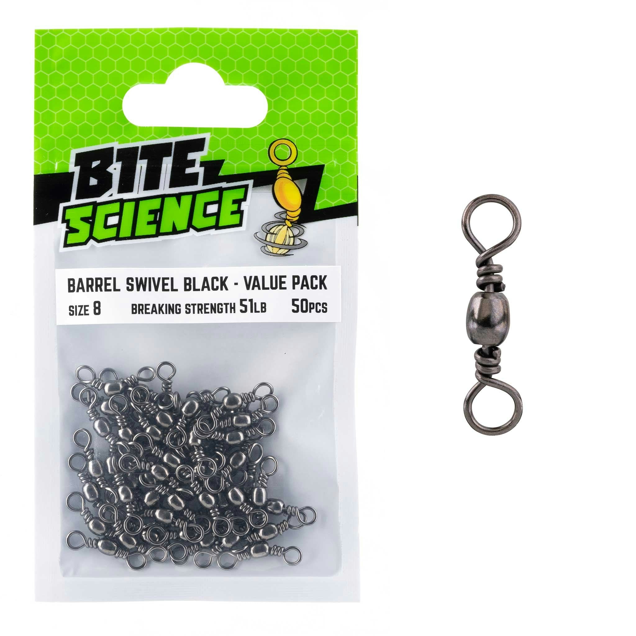 Bite Science Swivels Black Barrel - High-Quality Fishing Swivel for Saltwater & Freshwater - Perfect for Lure Fishing, Trolling & Offshore Angling