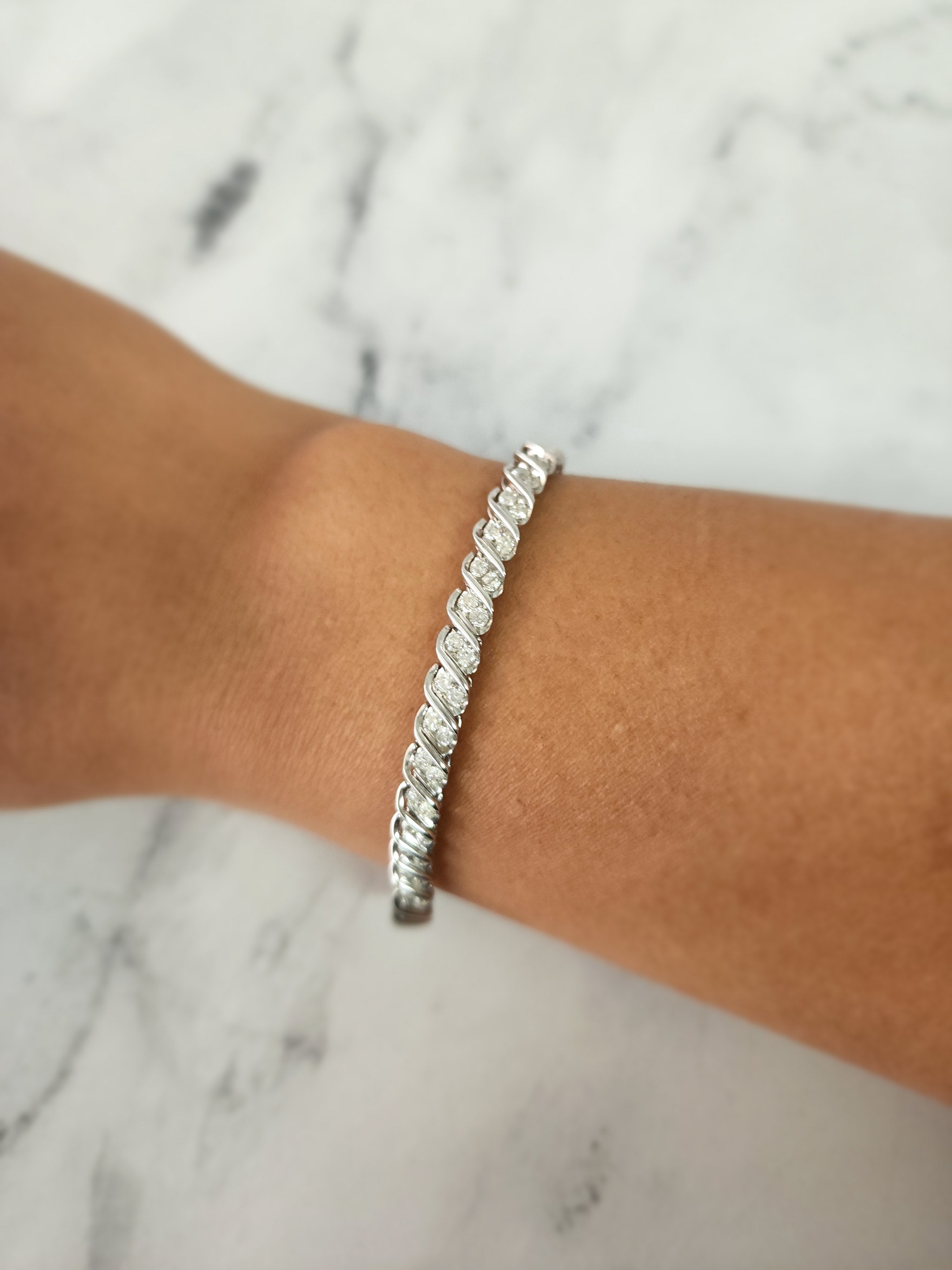14K White Gold Diagonal Double Row Diamond Tennis Bracelet - Elegant & Timeless Jewelry for Women, Perfect for Weddings, Parties & Special Occasions
