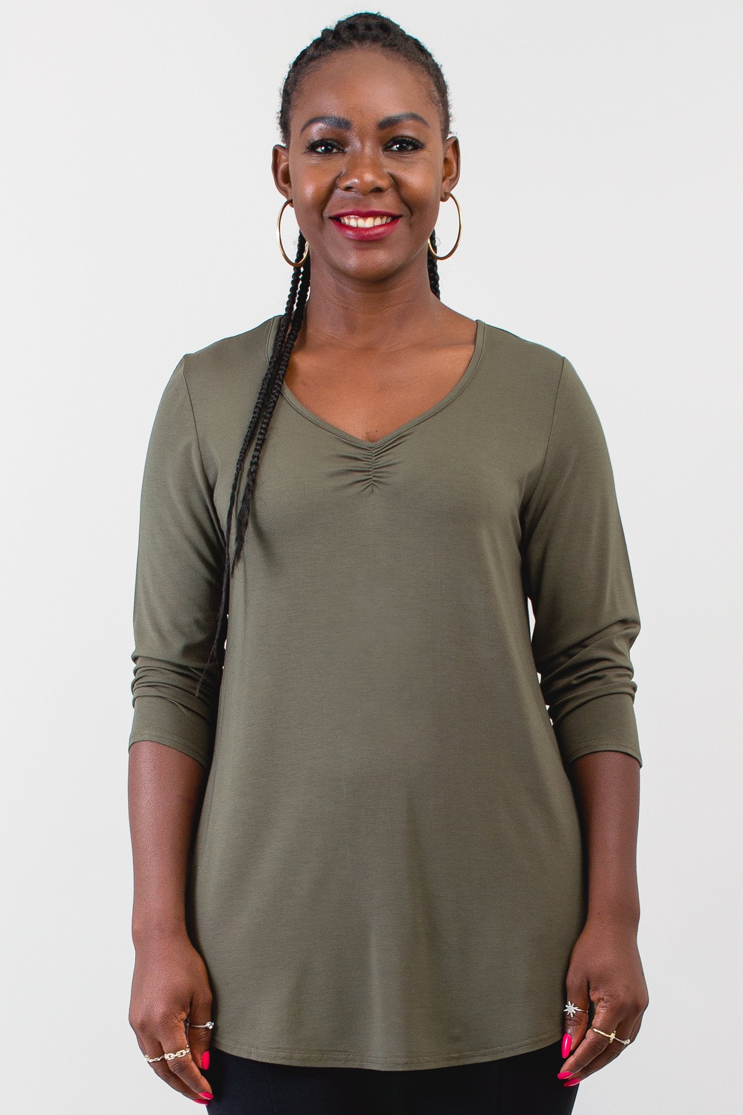 Franny Top Women's Khaki Bamboo Blouse - Eco-Friendly & Breathable for Summer Outfits, Casual Wear & Office Attire