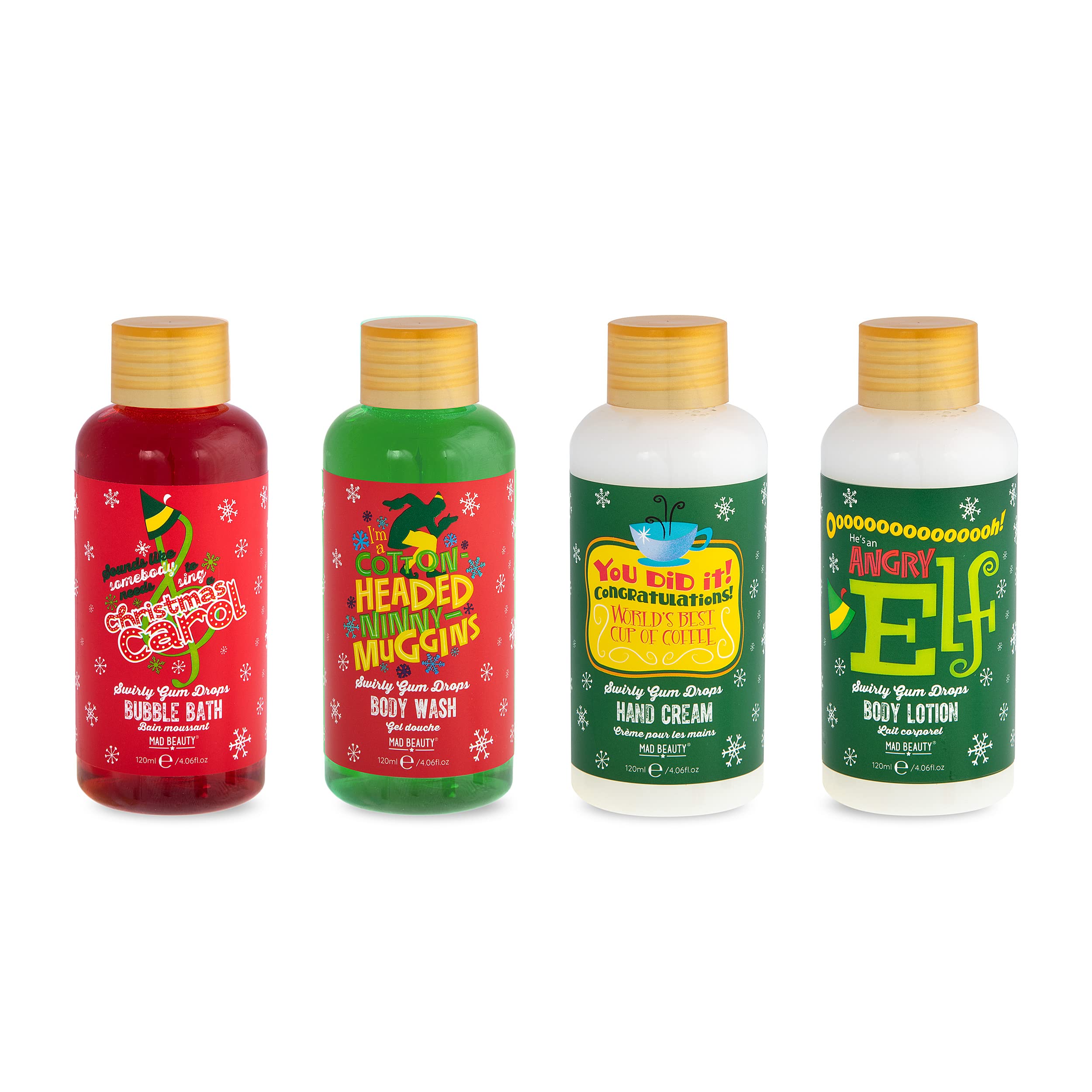 **MAD Beauty Warner Bros Elf Gimbels Bath & Body Set - Swirly Gum Drop Scented Body Wash, Bubble Bath, Lotion & Hand Cream | Travel Size Skincare Gift Set for Holidays & Self-Care**