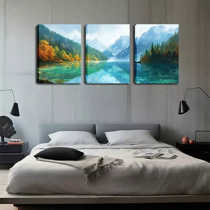 3-Piece Vibrant Green Lake & Mountain Landscape Wall Art Set - 40x60cm Framed Canvas Prints | High Quality Australian Made | Ready to Hang | Perfect for Living Room, Bedroom & Office Decor