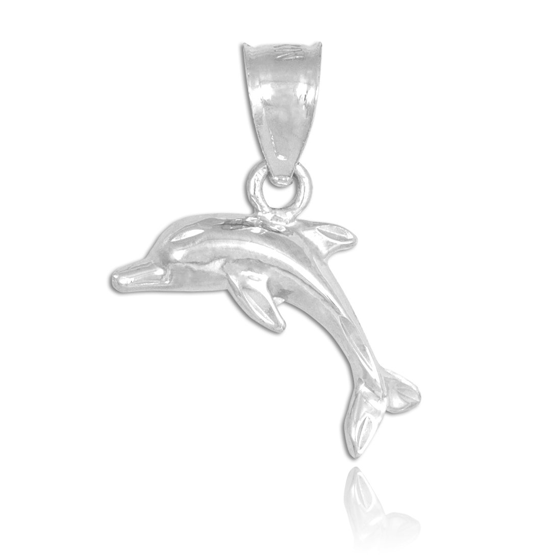 14K White Gold High Polish Jumping Dolphin Pendant Necklace - Elegant Jewelry Gift for Women, Perfect for Birthday, Anniversary & Special Occasions