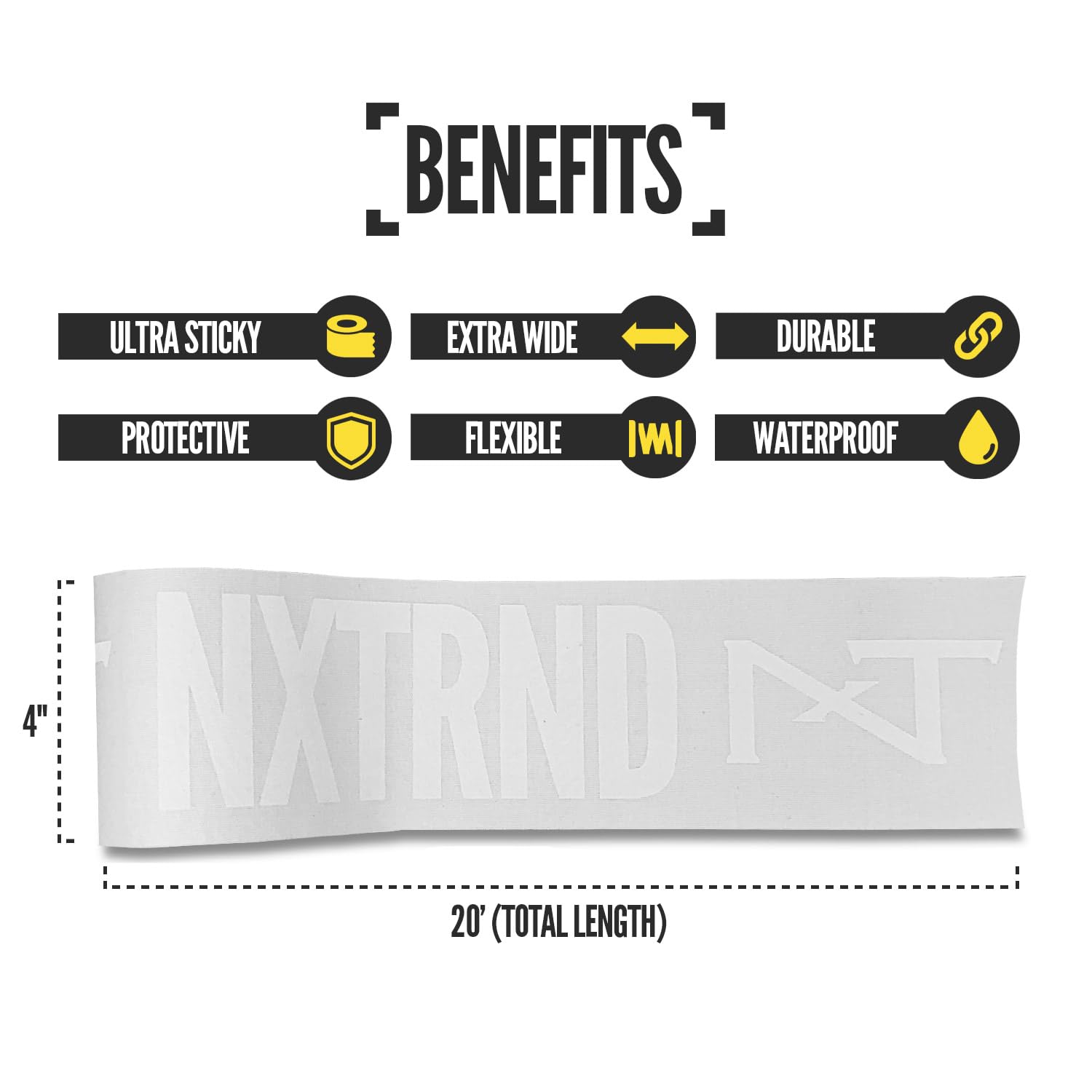 Nxtrnd TRF Turf Tape Football - Extra Wide Kinesiology Sports Tape for Turf Burn Protection (White) - Ideal for Football, Soccer, Rugby & Field Sports Players