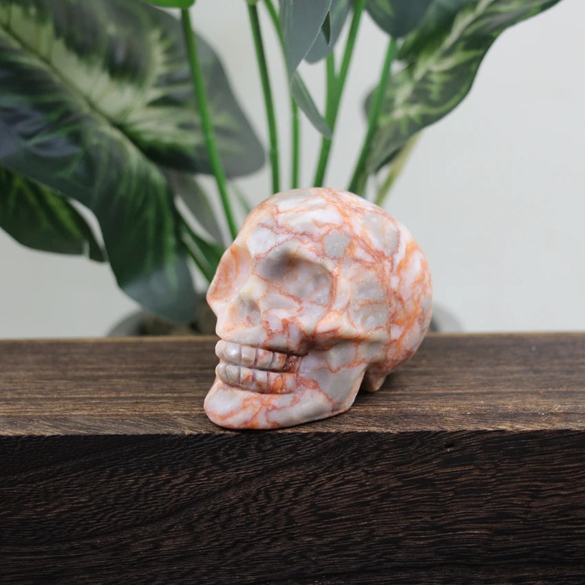 3 Inch Hand Carved Skull Statue - Natural Gemstone Cranium Figurine for Halloween Decor, Healing Crystal Home Office Room Decor Gift - Perfect for Meditation Spaces, Altars & Gothic Collections