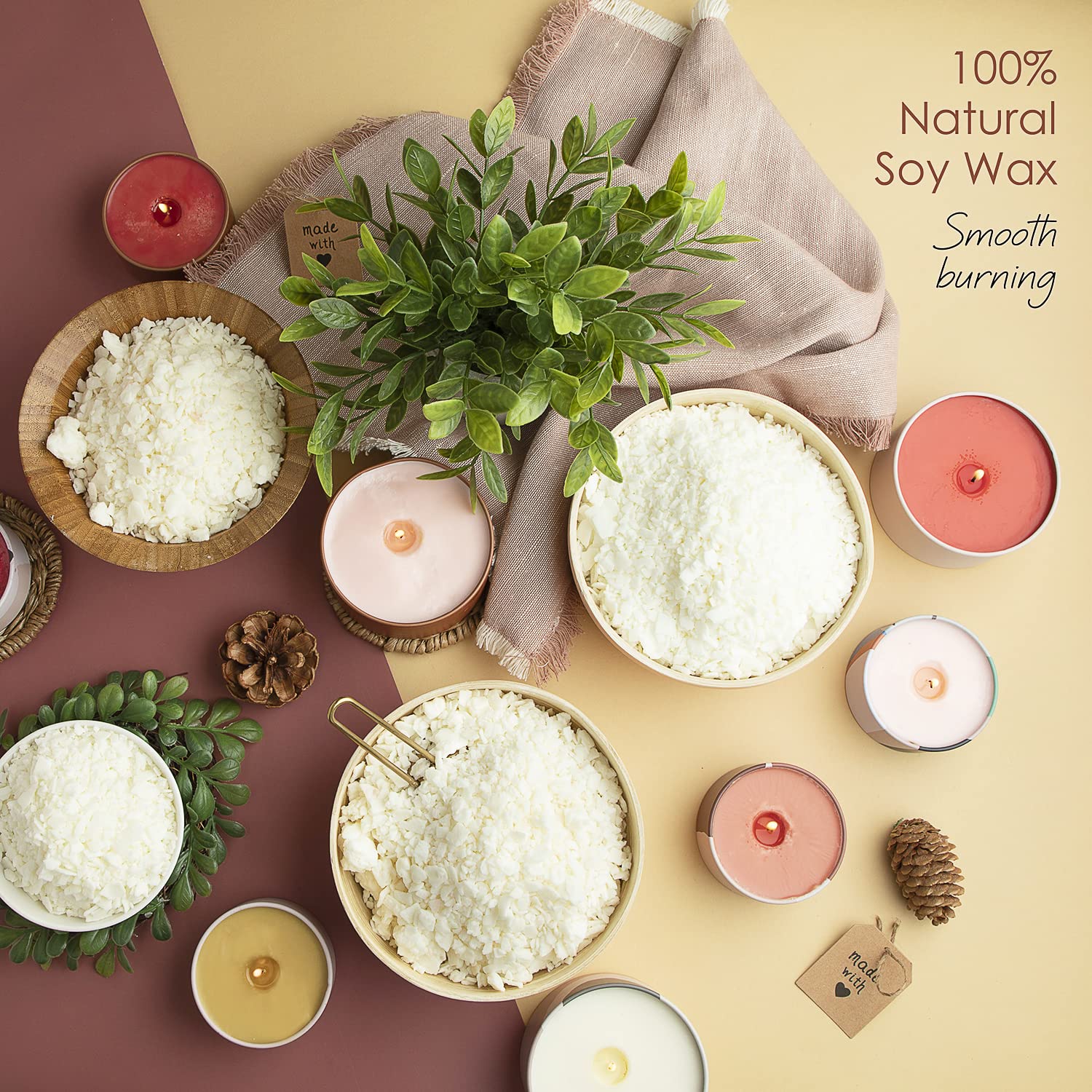Premium Natural Soy Wax Flakes for Candle Making - 10 lb Bag with 50 Cotton Wicks, 50 Wick Stickers & 4 Centering Tools | DIY Home Candles, Gifts & Aromatherapy Supplies