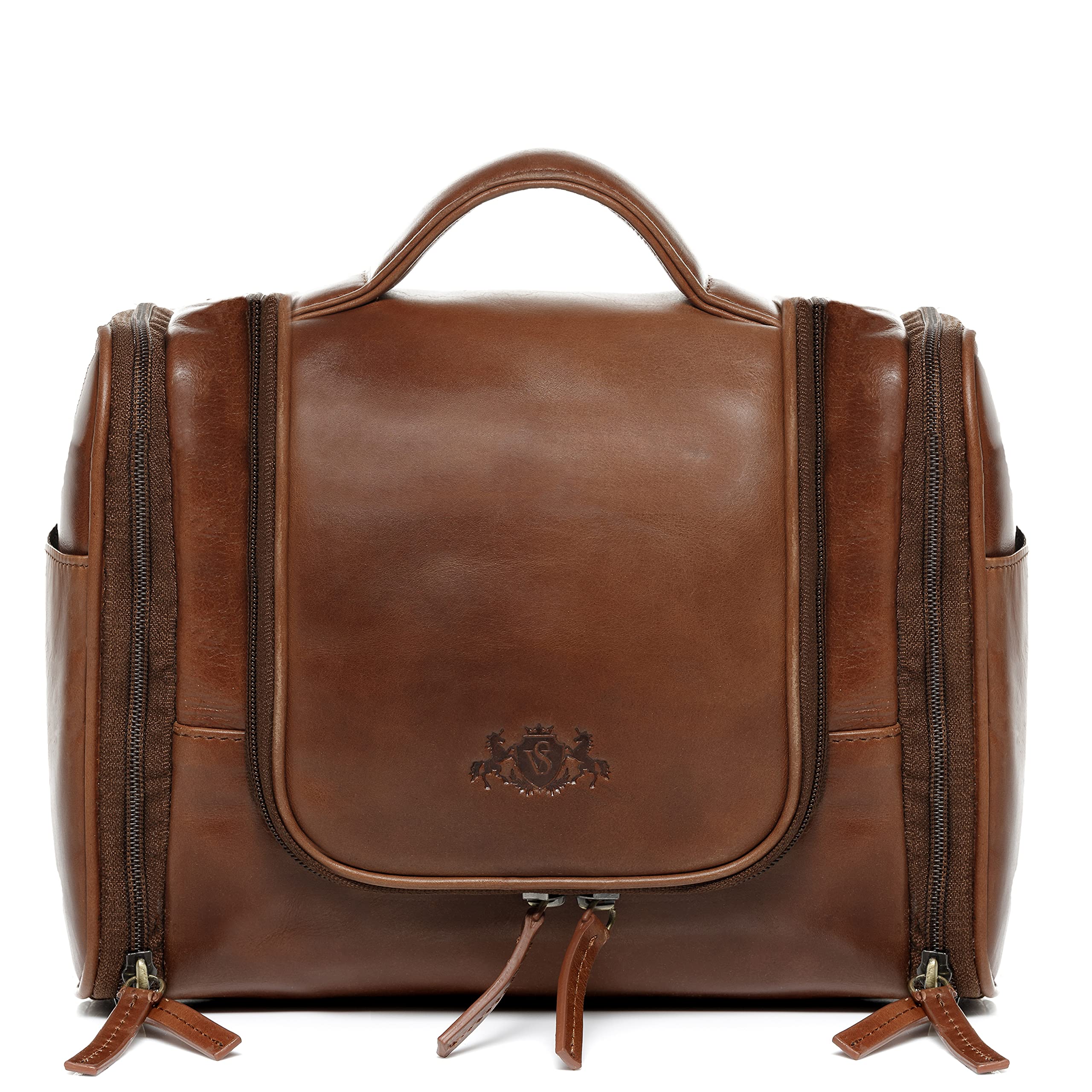 Premium Real Leather Toiletry Bag for Men & Women - SID & VAIN Dexter Large Travel Overnight Wash Gym Shaving Bag (Unisex, Brown) - Perfect for Travel, Gym, Camping & Daily Use